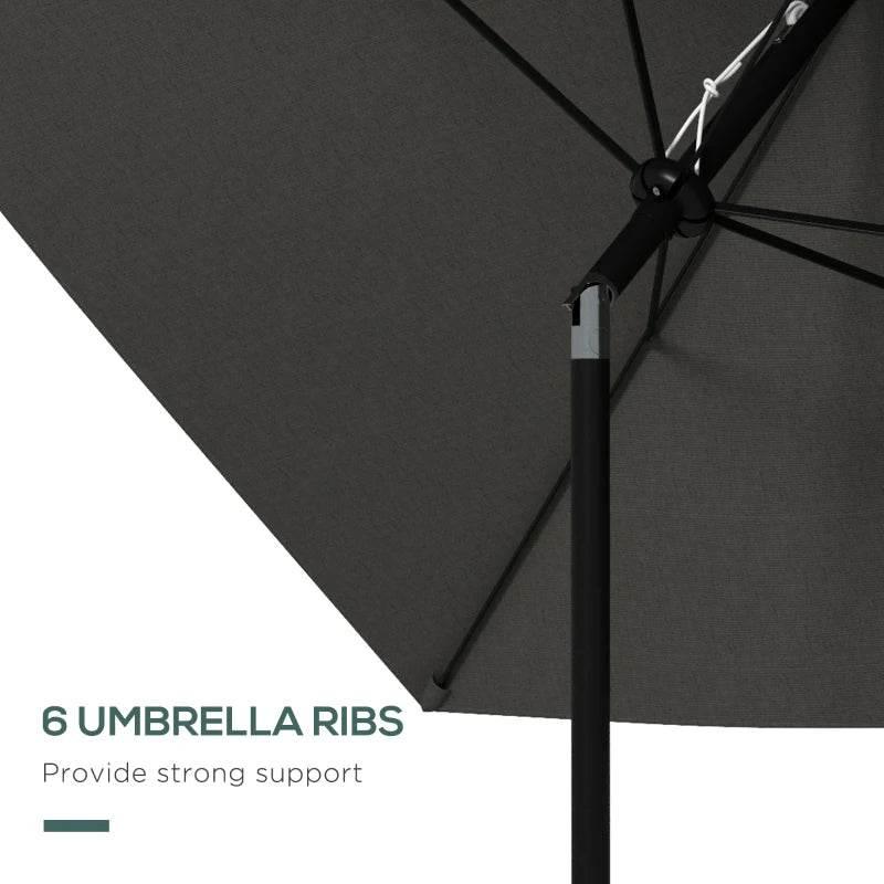 Dark grey rectangular parasol canopy with support ribs and central pole joint