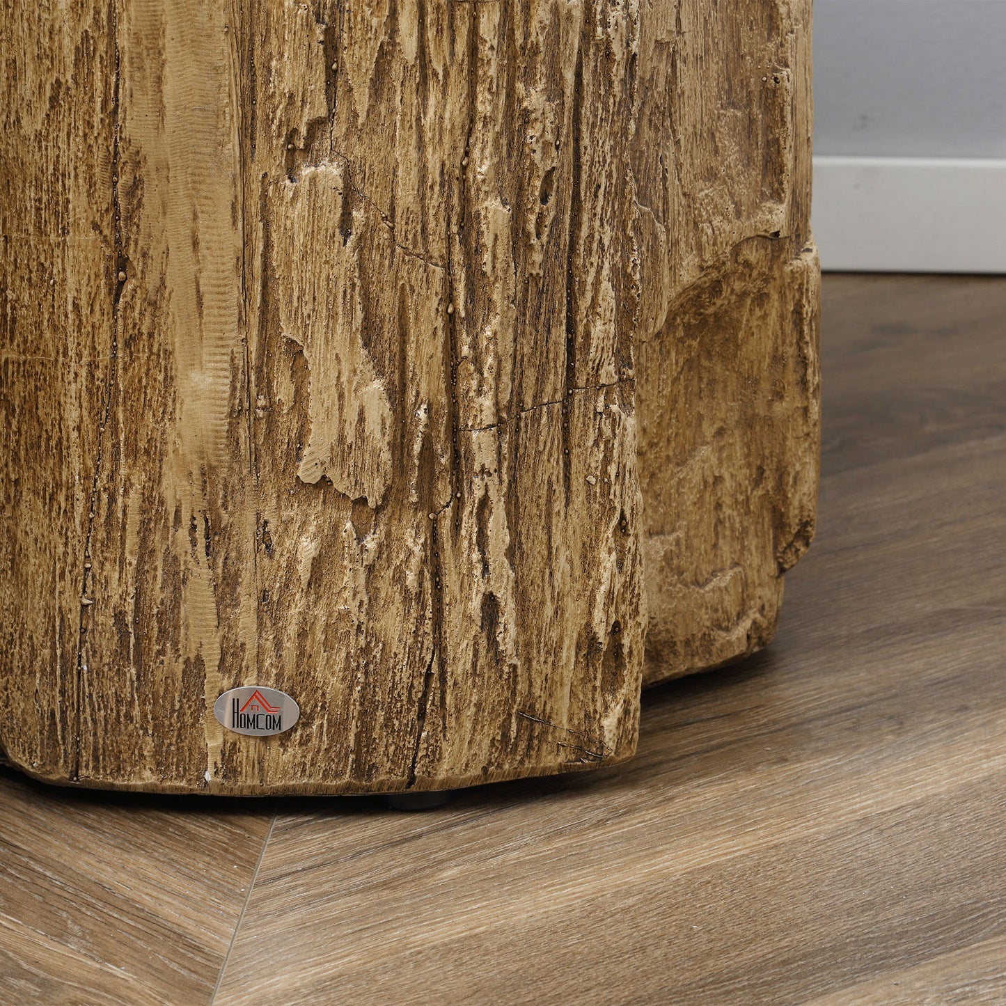 HOMCOM Tree Stump End Table Round Concrete Side Table for Indoor and Outdoor Use Natural Wood Effect