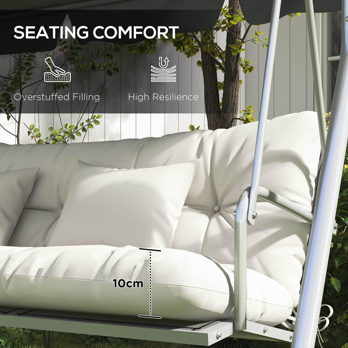 White seat and back cushions with plush, overstuffed padding