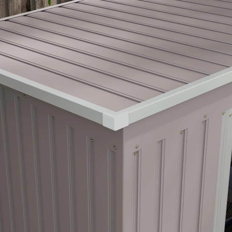 Outsunny Outdoor Lean-to Garden Metal Storage Shed w/ Foundation - Double Door, Vents, Sloped Roof, Grey Tool Equipment Organiser - ALL4U RETAILER LTD