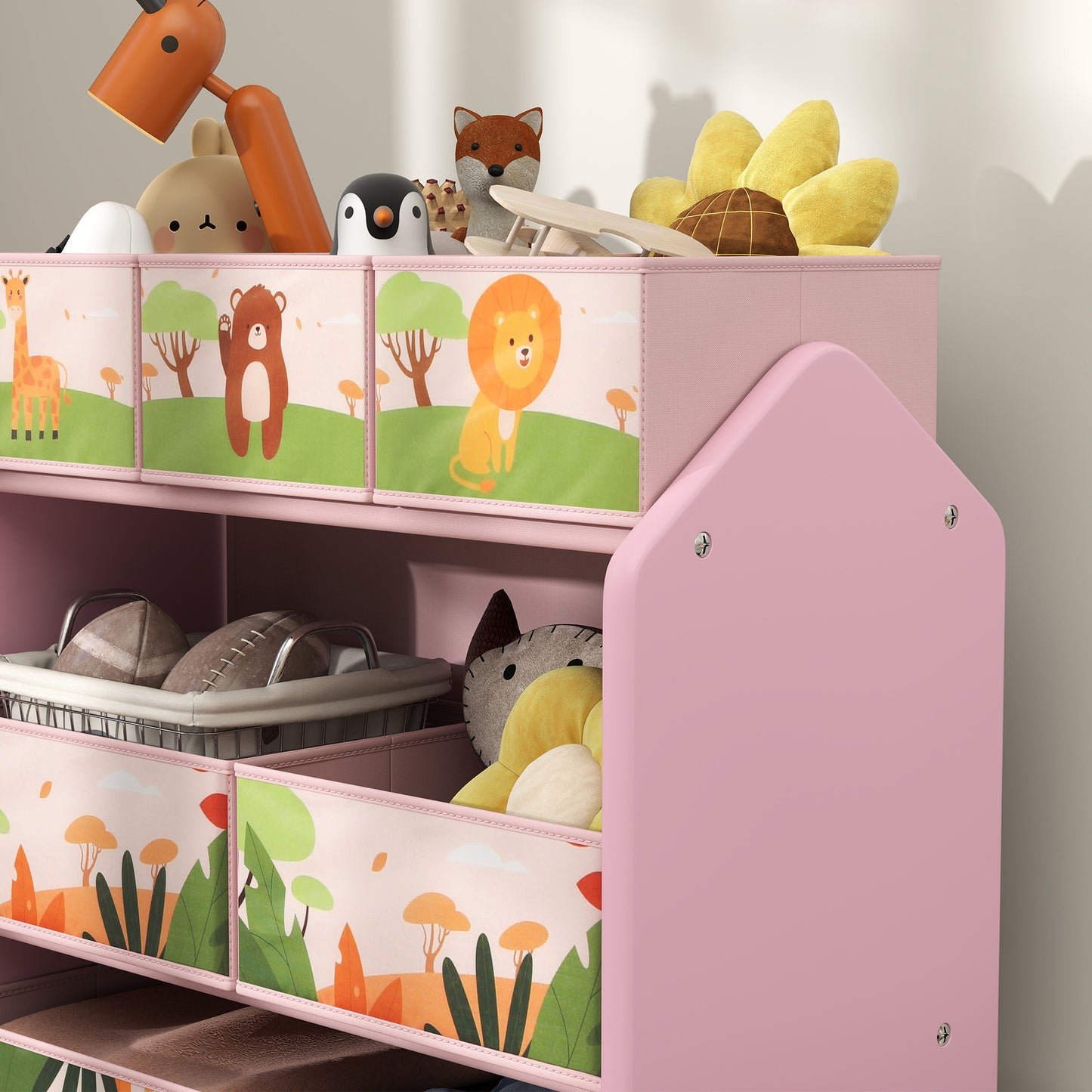 AIYAPLAY 3 Tier Kids Toy Storage Unit With 6 Removable Boxes Pink For Playroom Bedroom Nursery