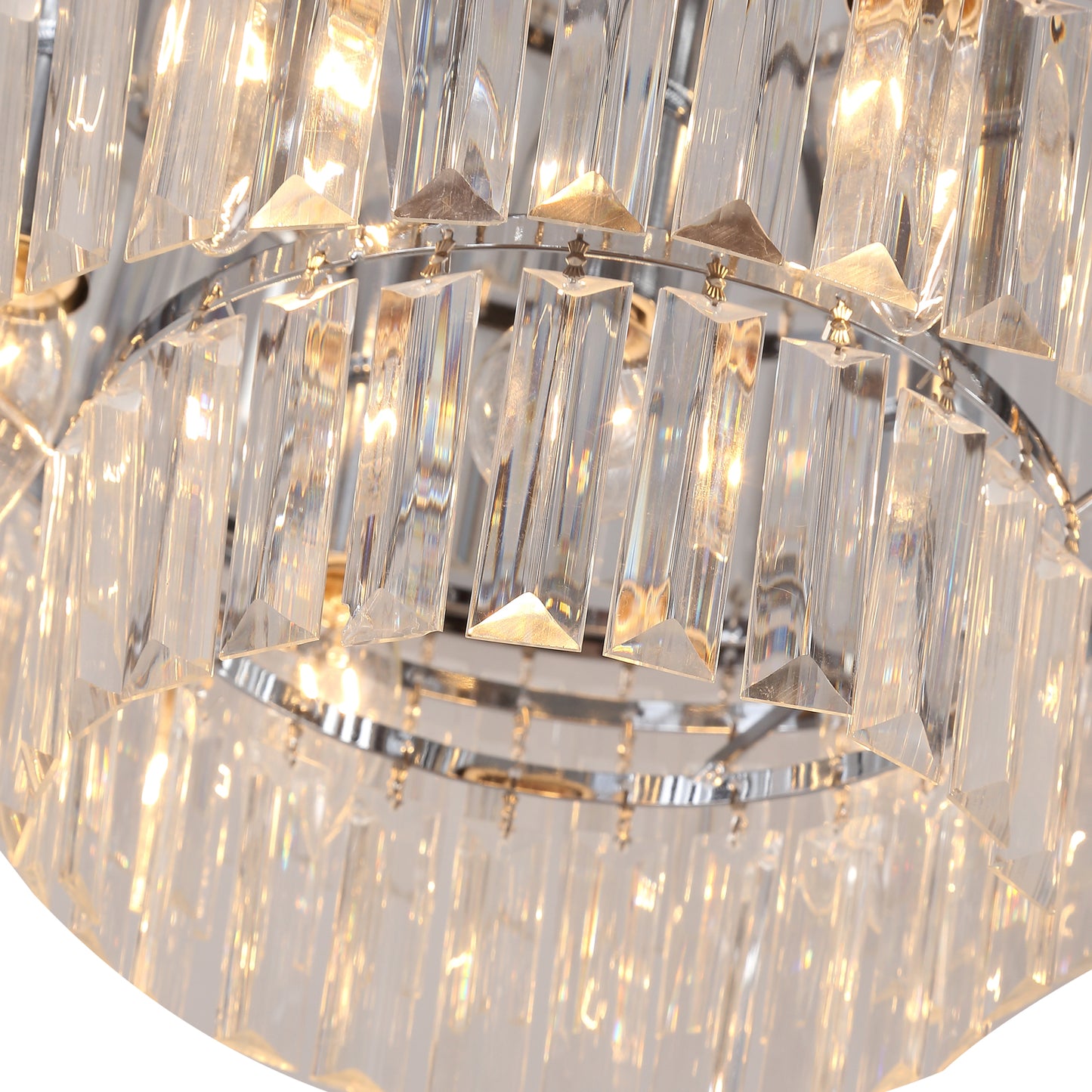 HOMCOM 2 Pack Crystal Ceiling Lights Chandeliers Pendant Lamps 7 Lights E14 Fittings for Living Room Bedroom Silver