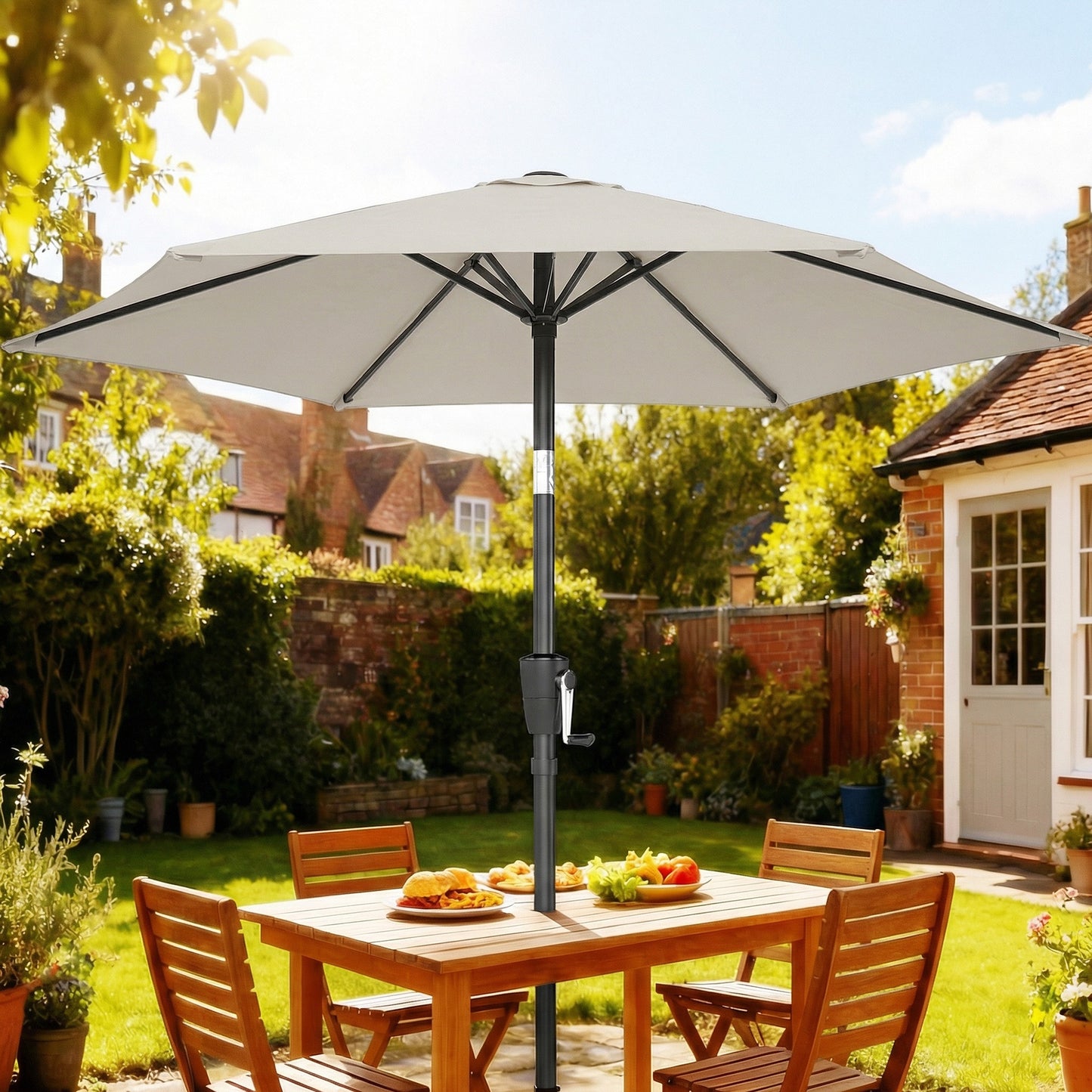 Outsunny 2M Garden Parasol Umbrella With Crank Handle Tilt Function UV 30 Plus Protection For Outdoor Patio Table