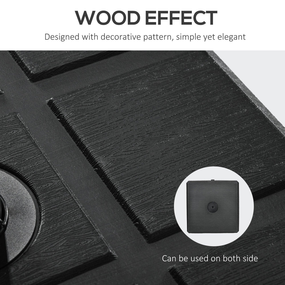 Wood-effect square umbrella base with centered opening and reversible panel detail