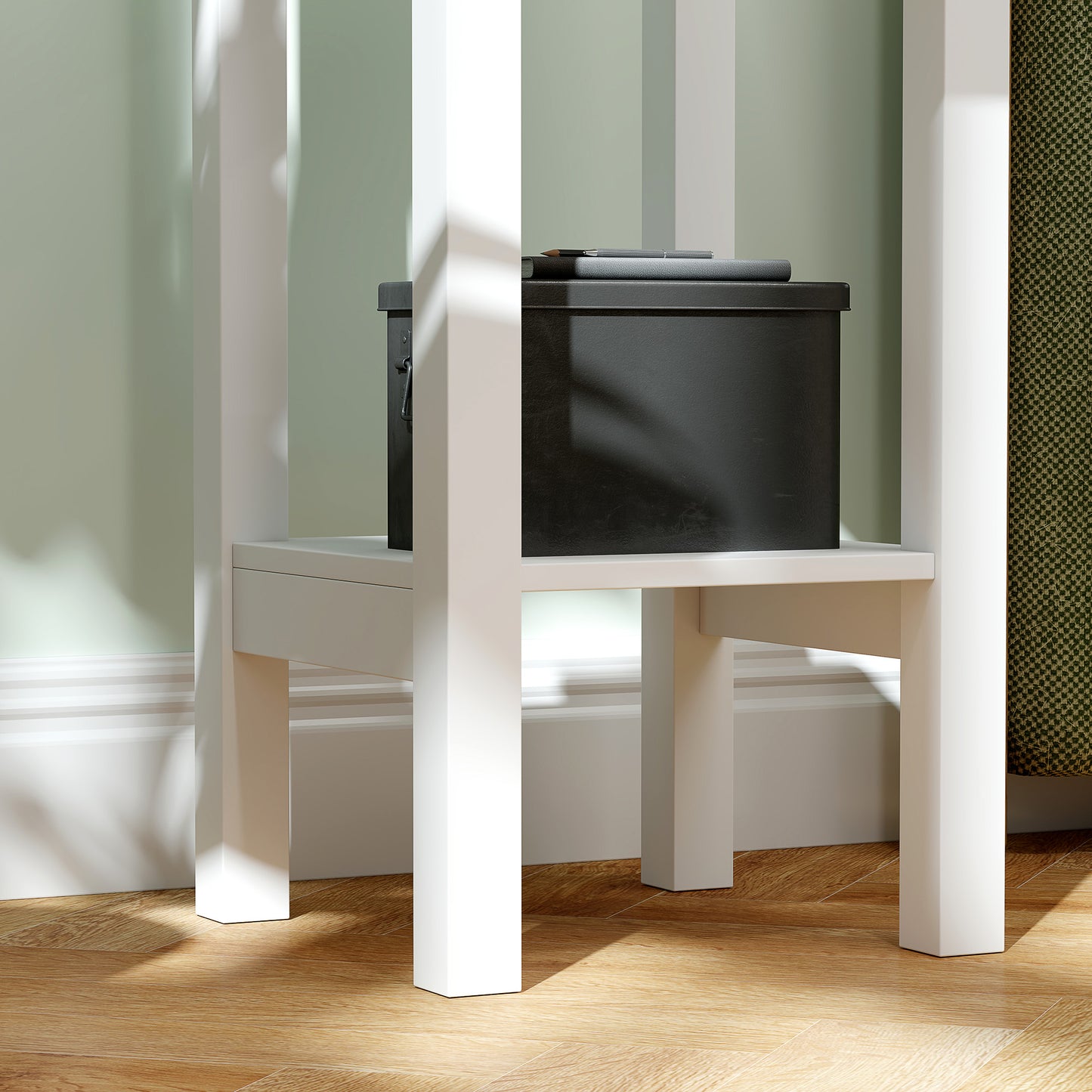 HOMCOM Set of Two Elegant Floral Cutout Side Tables in White with Drawers and Shelves