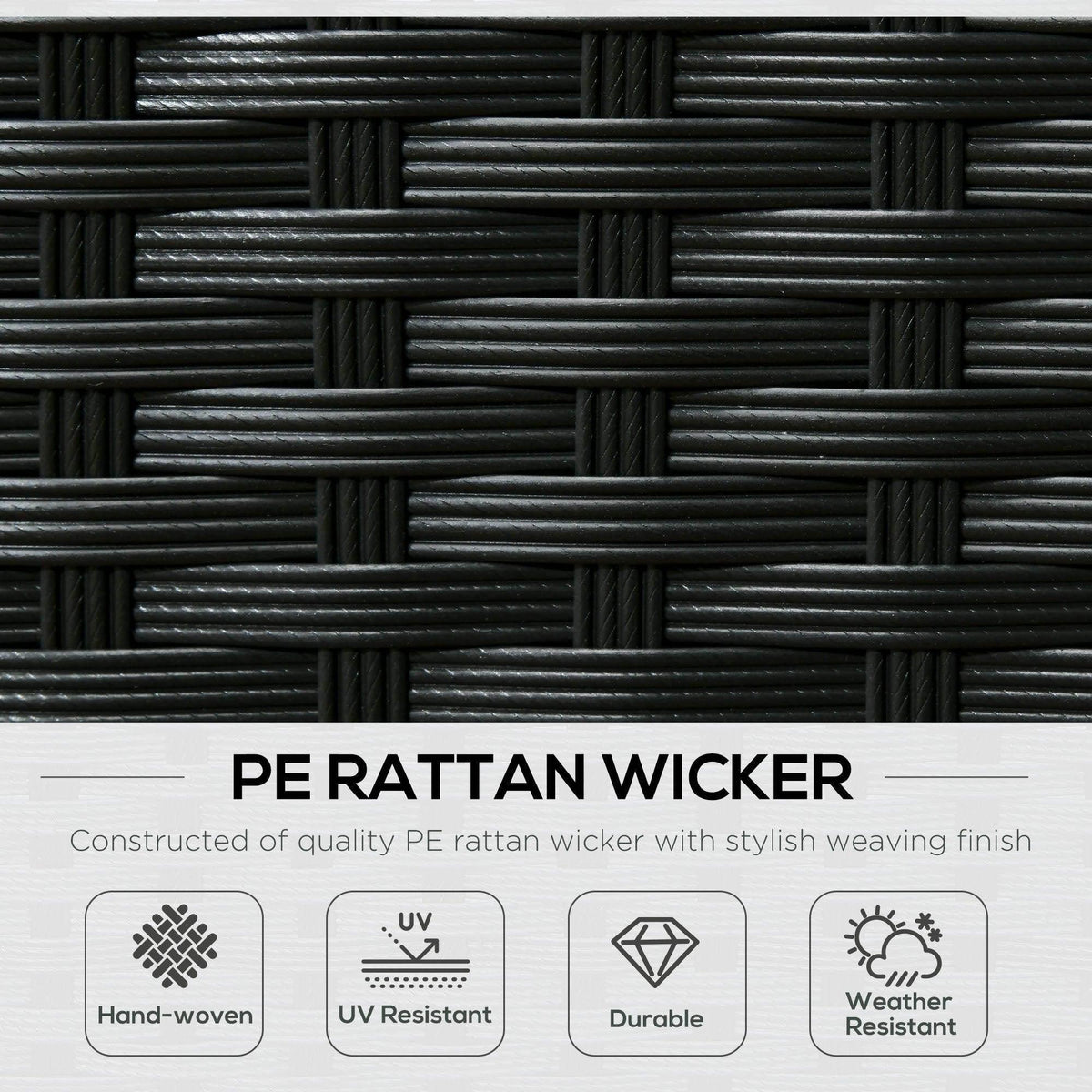 Close-up of black PE rattan wicker weave panel detail