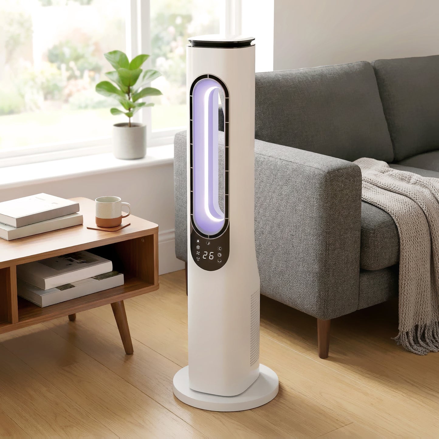 HOMCOM Bladeless Tower Fan Bedroom Quiet 35 dB Sleep Mode 50 Degree Oscillation LED Display 3 Speeds 15 Hour Timer White