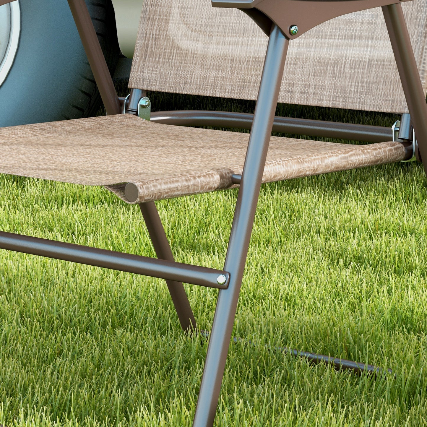 Outsunny Folding Garden Chairs Set Of Two With Fabric Mesh Seats Outdoor In Mixed Brown
