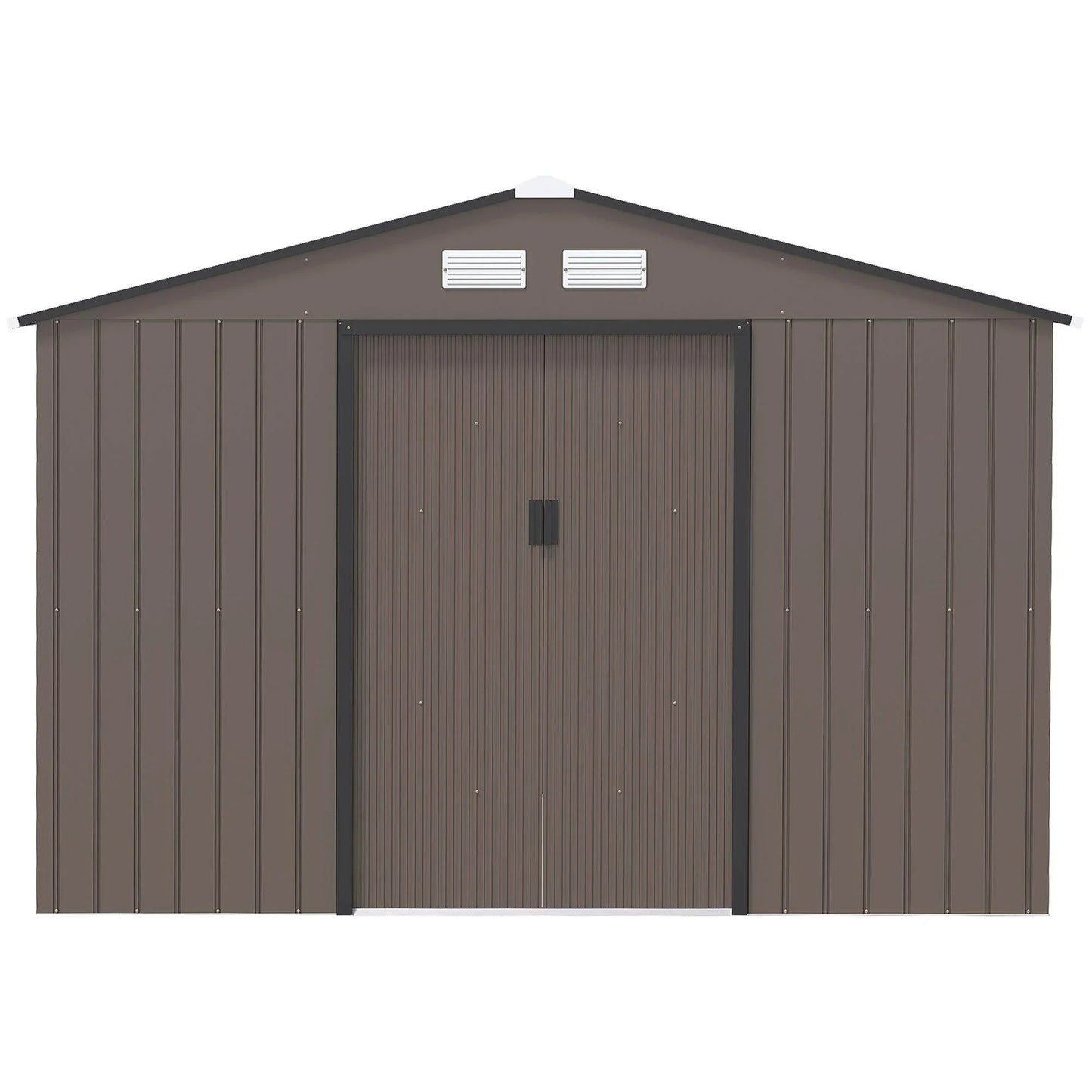 Outsunny 9 X 6FT Outdoor Storage Garden Shed Sliding Door Galvanised Metal Brown - ALL4U RETAILER LTD