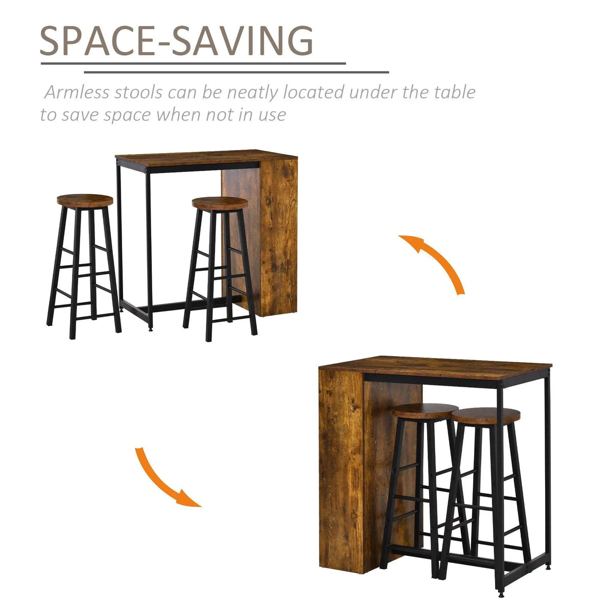 Compact bar table set with stools that tuck neatly under the tabletop