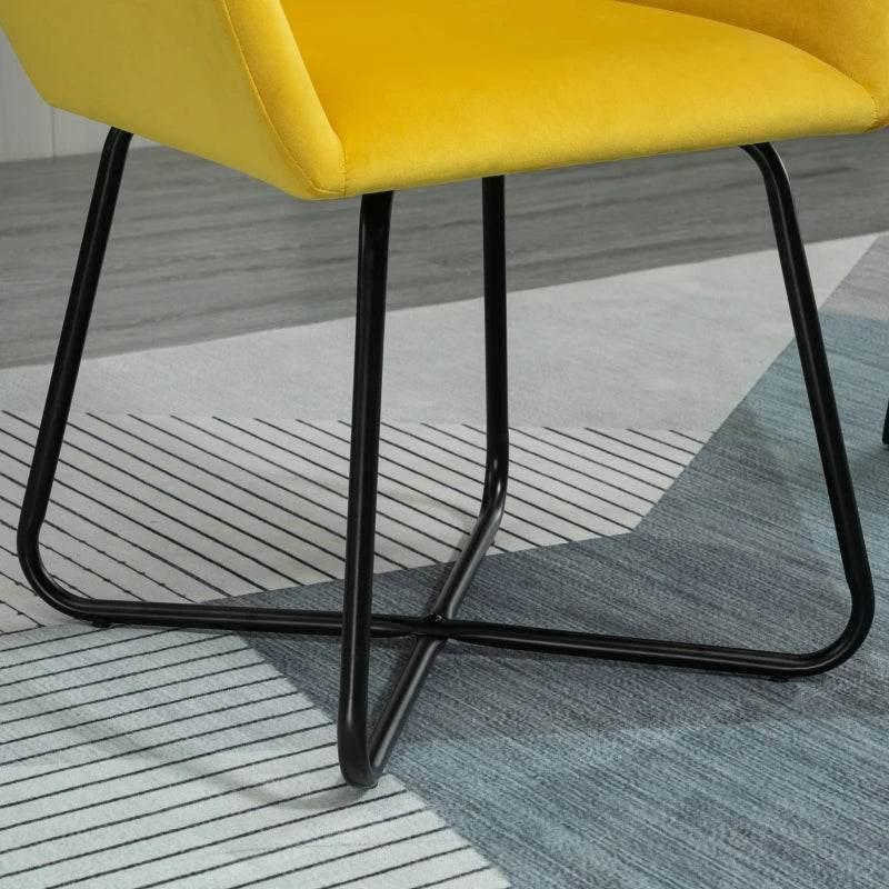 HOMCOM Set Of 2 Modern Accent Chairs in Yellow Velvet-Touch Fabric Upholstery, with Sleek Metal Bases for Living, Bedroom, and Dining Rooms - ALL4U RETAILER LTD
