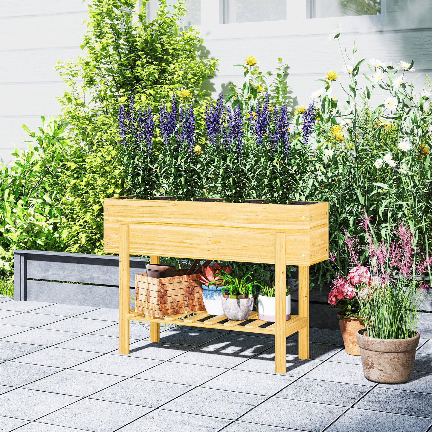 Outsunny Wooden Raised Garden Bed With Bed Liner And Drainage Holes, Elevated Planter For Vegetables And Herbs