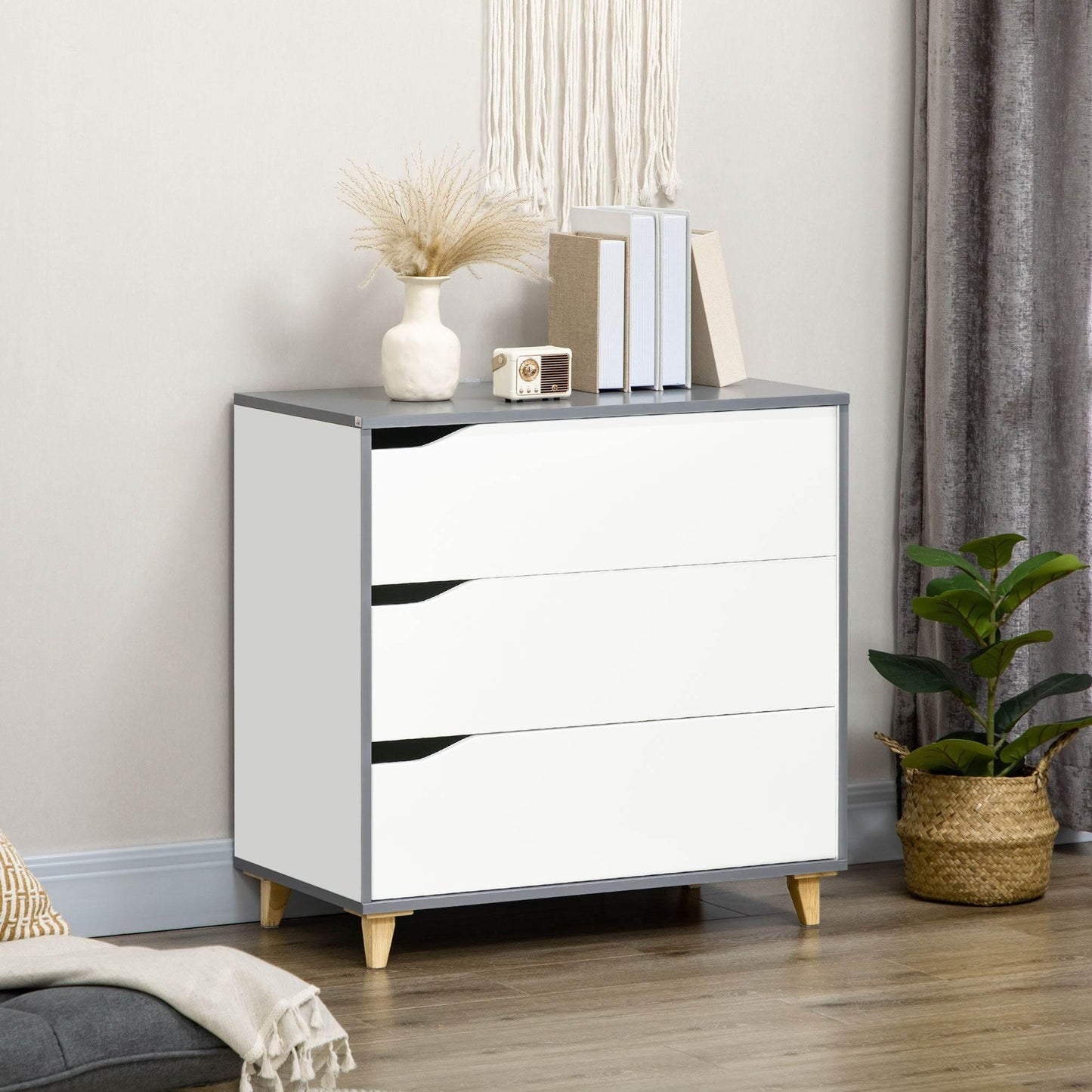 HOMCOM Modern Grey and White Bedroom Furniture Set with Wardrobe and 3 Drawer Chest - ALL4U RETAILER LTD