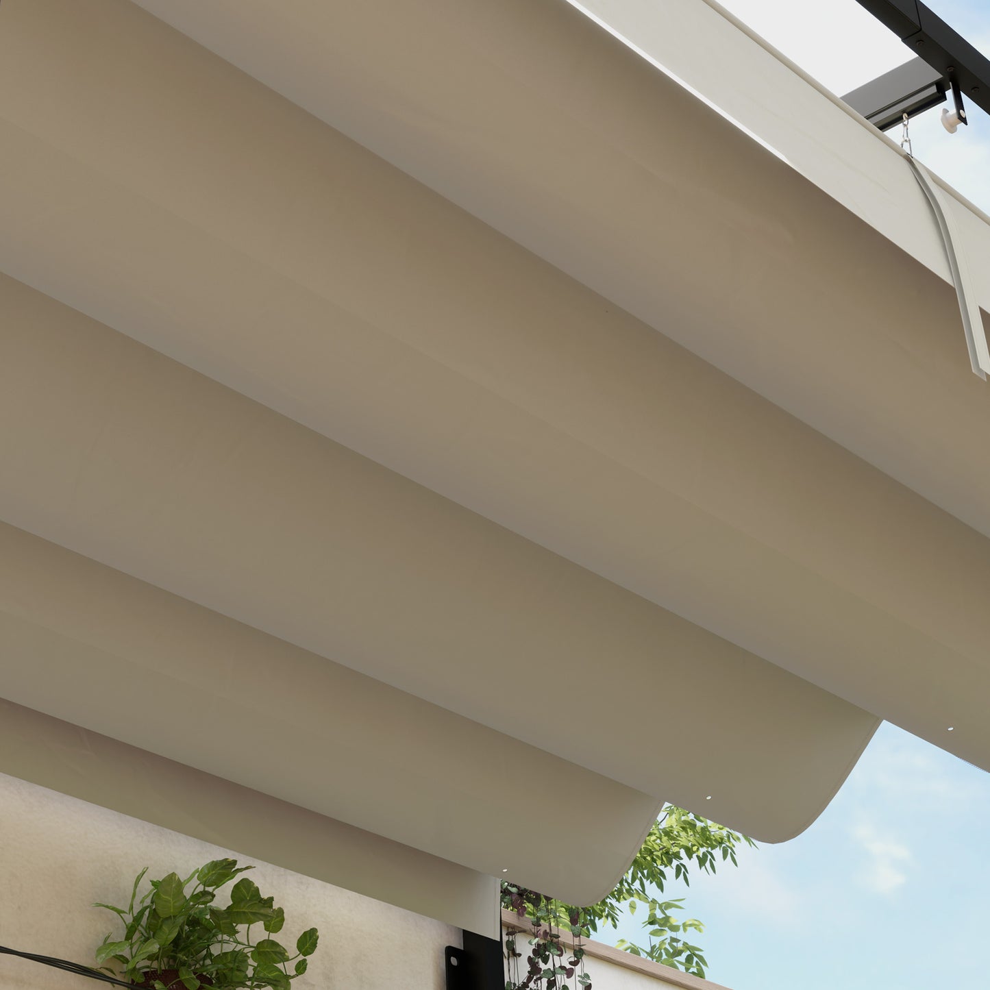 Outsunny 2x3m Lean To Steel Pergola With Retractable Fabric Canopy In Khaki For Outdoor Shade