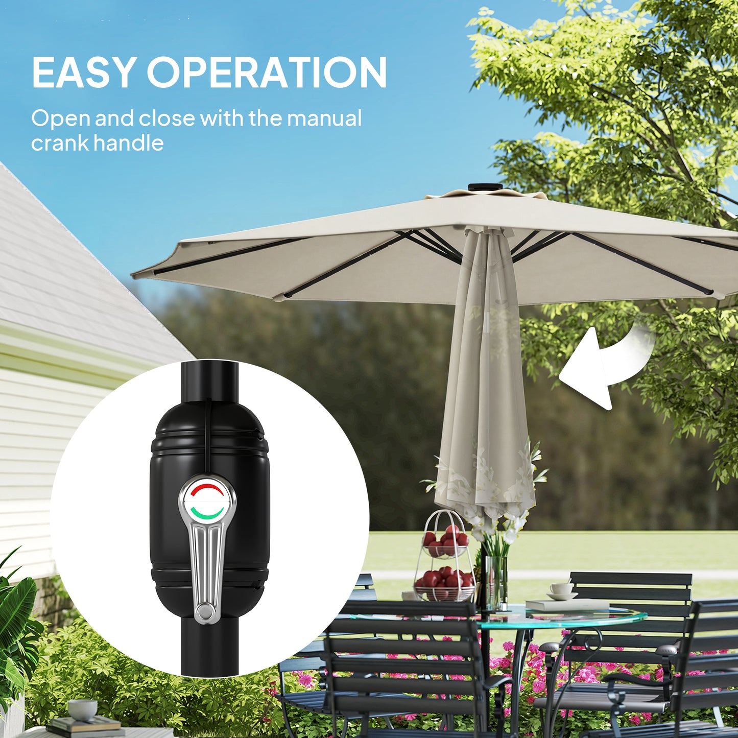 Outsunny 2.6 m Garden Parasol Umbrella With LED Solar Lights Cream White Canopy Includes Parasol Cover