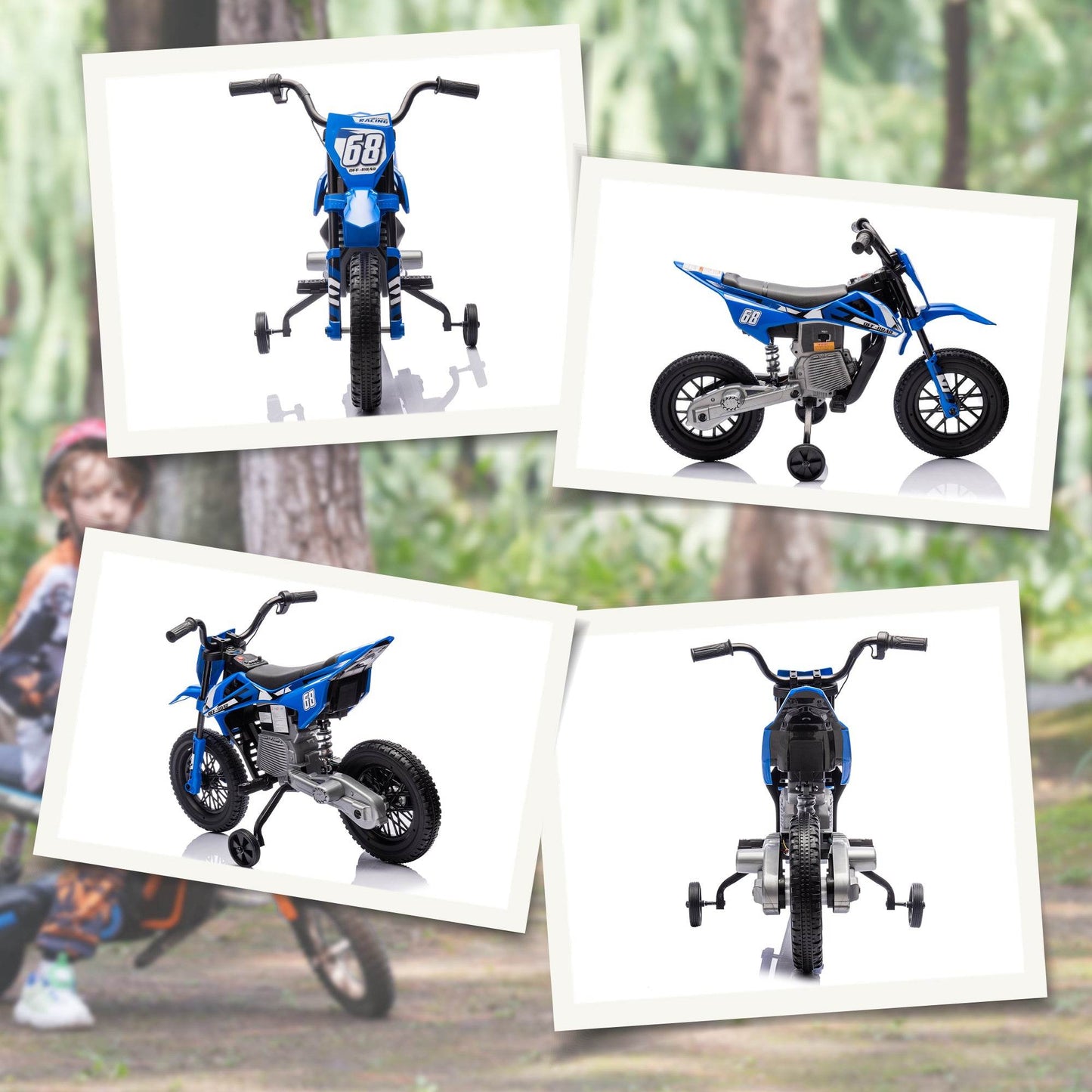 AIYAPLAY 12V Kids Electric Motorcycle with Training Wheels - Blue Ride-On Bike for Young Adventurers - ALL4U RETAILER LTD