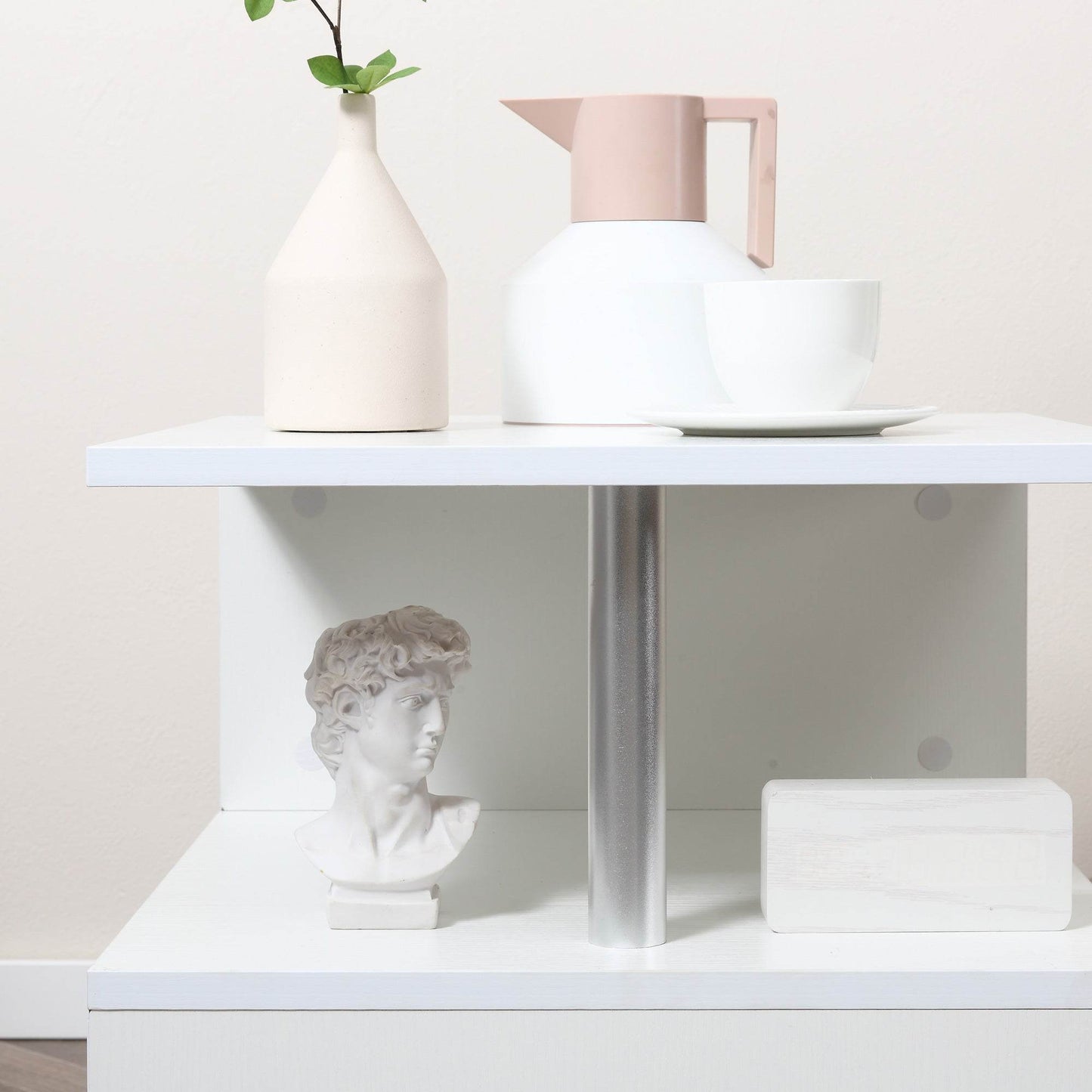 HOMCOM Sleek White S-Shaped Coffee Table with Dual-Tier Storage Shelves for Modern Living Spaces - ALL4U RETAILER LTD