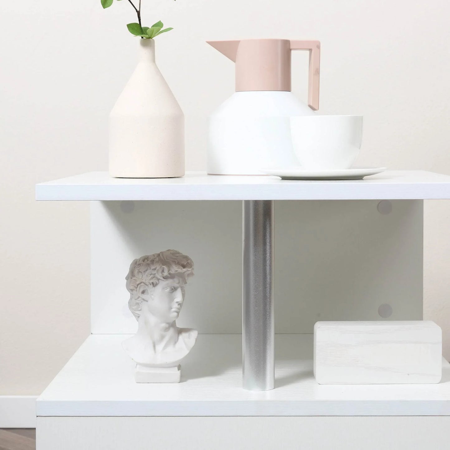 HOMCOM Sleek White S-Shaped Coffee Table with Dual-Tier Storage Shelves for Modern Living Spaces - ALL4U RETAILER LTD