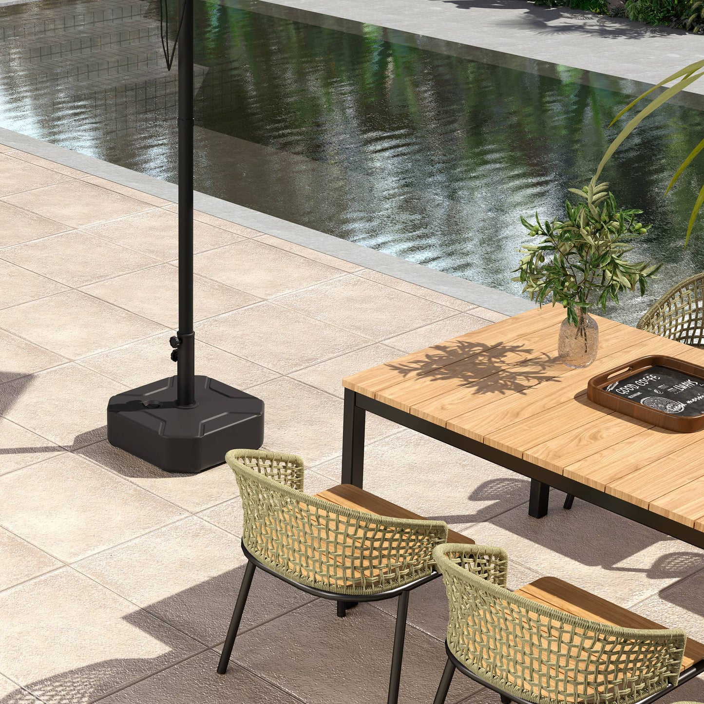 Outsunny Square Parasol Base Heavy Duty Umbrella Stand 25kg Sand Or 20kg Water Fill For 38 48mm Poles Black