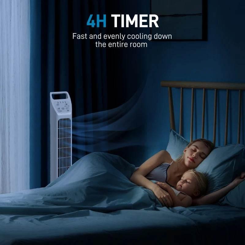 HOMCOM 31-Inch Oscillating Tower Fan with Remote Control, 4-Hour Timer, 3 Speeds, and Quiet Operation for Home, Bedroom, Office – White - ALL4U RETAILER LTD