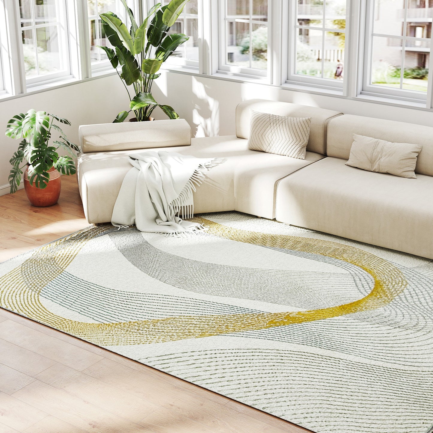HOMCOM Modern Area Rug 230 x 160 cm Cream White Machine Washable Allergy Friendly Living Room Bedroom Office Carpet