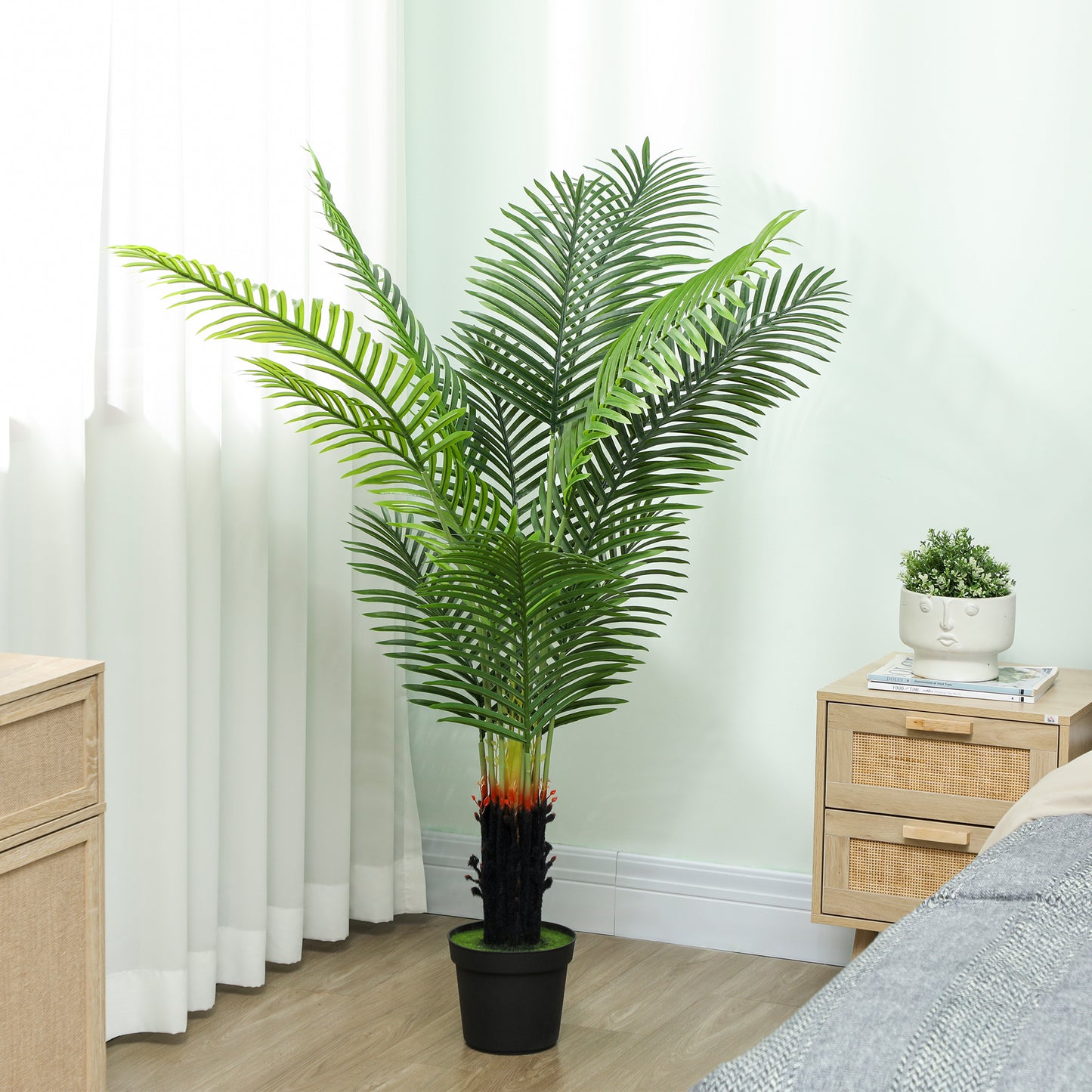 HOMCOM 150cm Artificial Areca Palm Tree With 12 PE Leaves In Plastic Pot Flocked Soil For Home Office Decorative Green