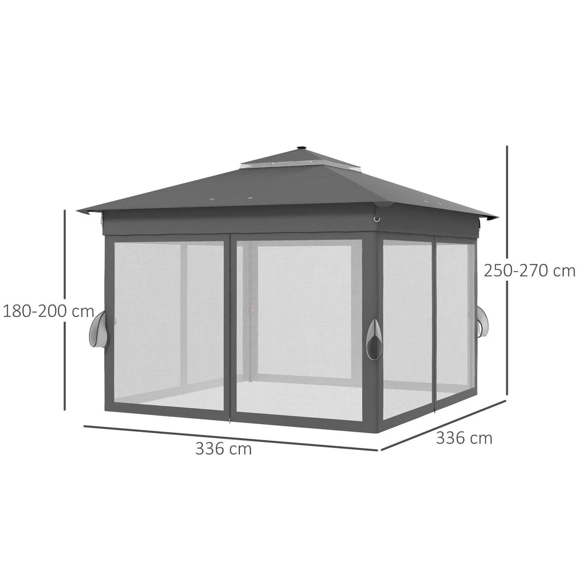Grey pop-up gazebo tent with roof canopy and four mesh side panels