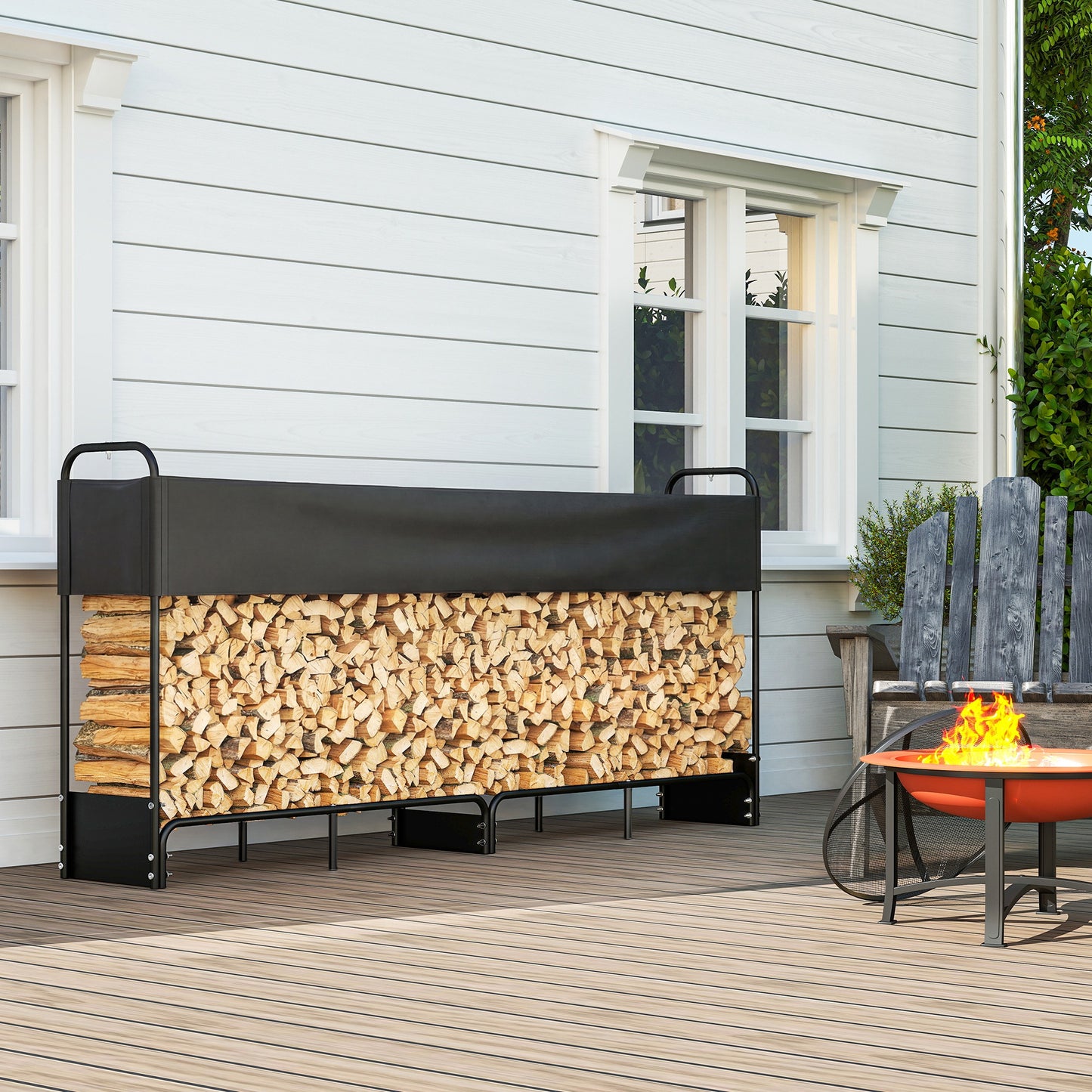 Outsunny EightPointFiveFoot Firewood Rack With Weatherproof 600D Cover Heavy Duty Log Storage For Fireplace Patio 500 Kg