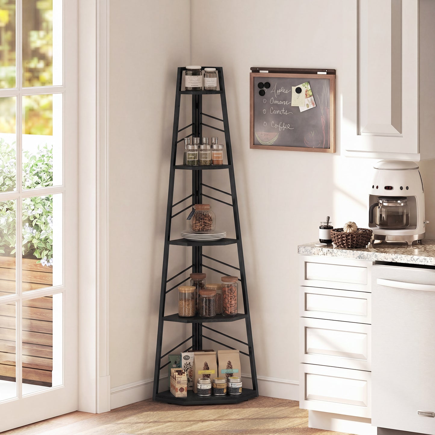 HOMCOM Corner Bookcase 5-Tier Floor Standing Bookshelf For Living Room Study Bedroom Black