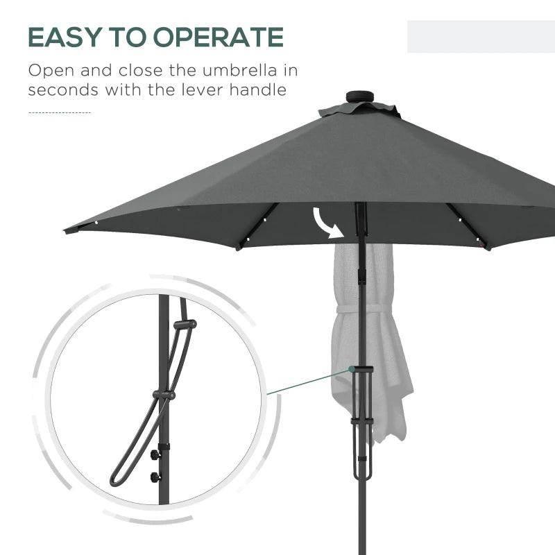 Dark grey cantilever umbrella with lever mechanism for easy opening