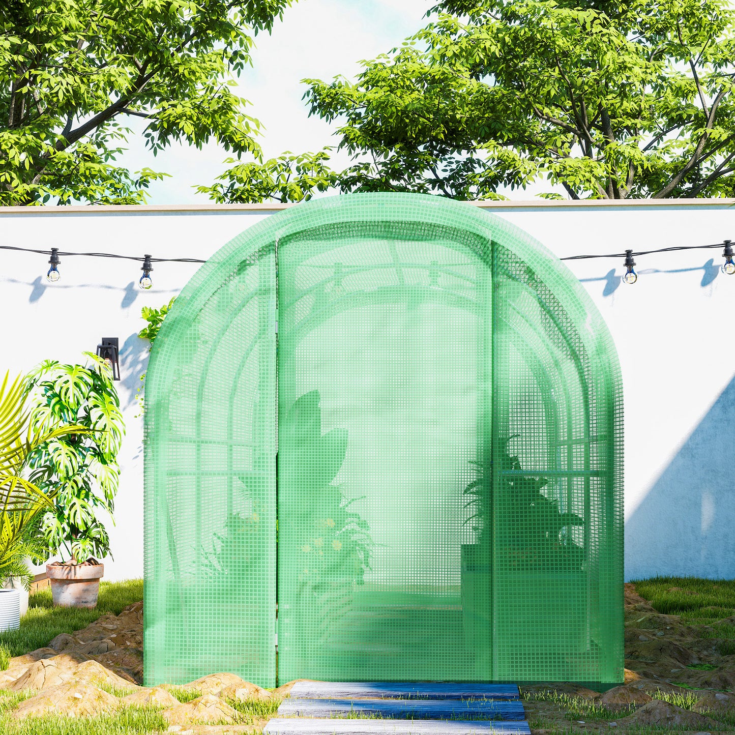 Outsunny 3x2x2m Polytunnel Greenhouse With Hinged Door Walk In Grow House Tent PE Cover And Galvanised Steel Frame