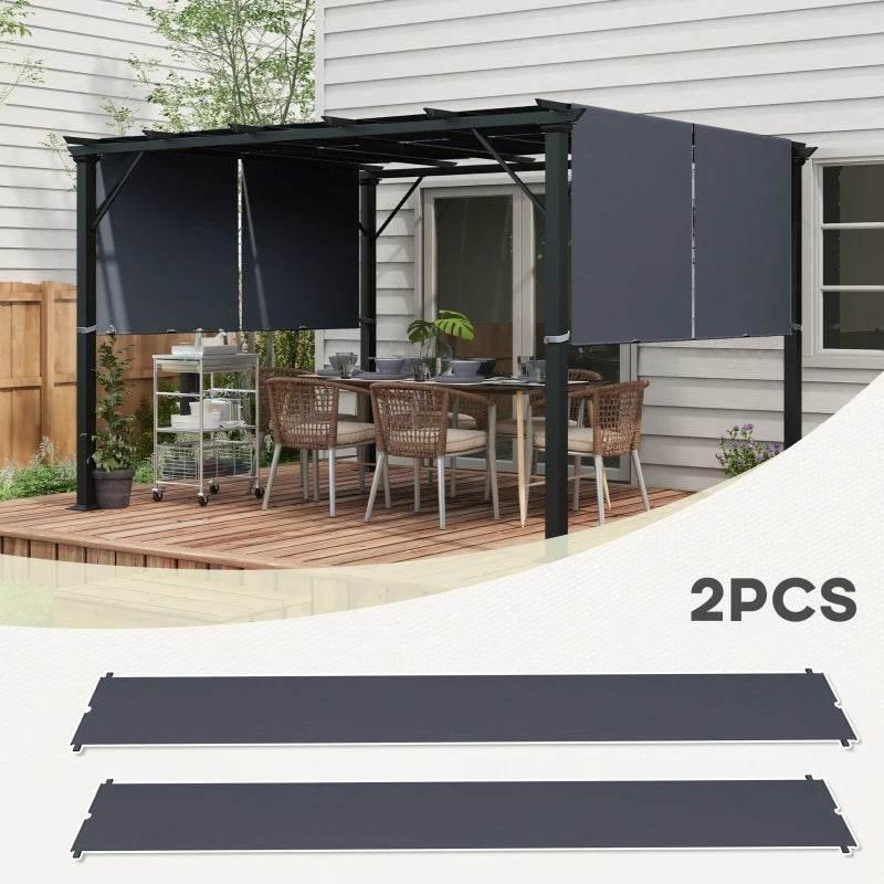 Two dark grey pergola canopy panels for a gazebo-style pergola top cover