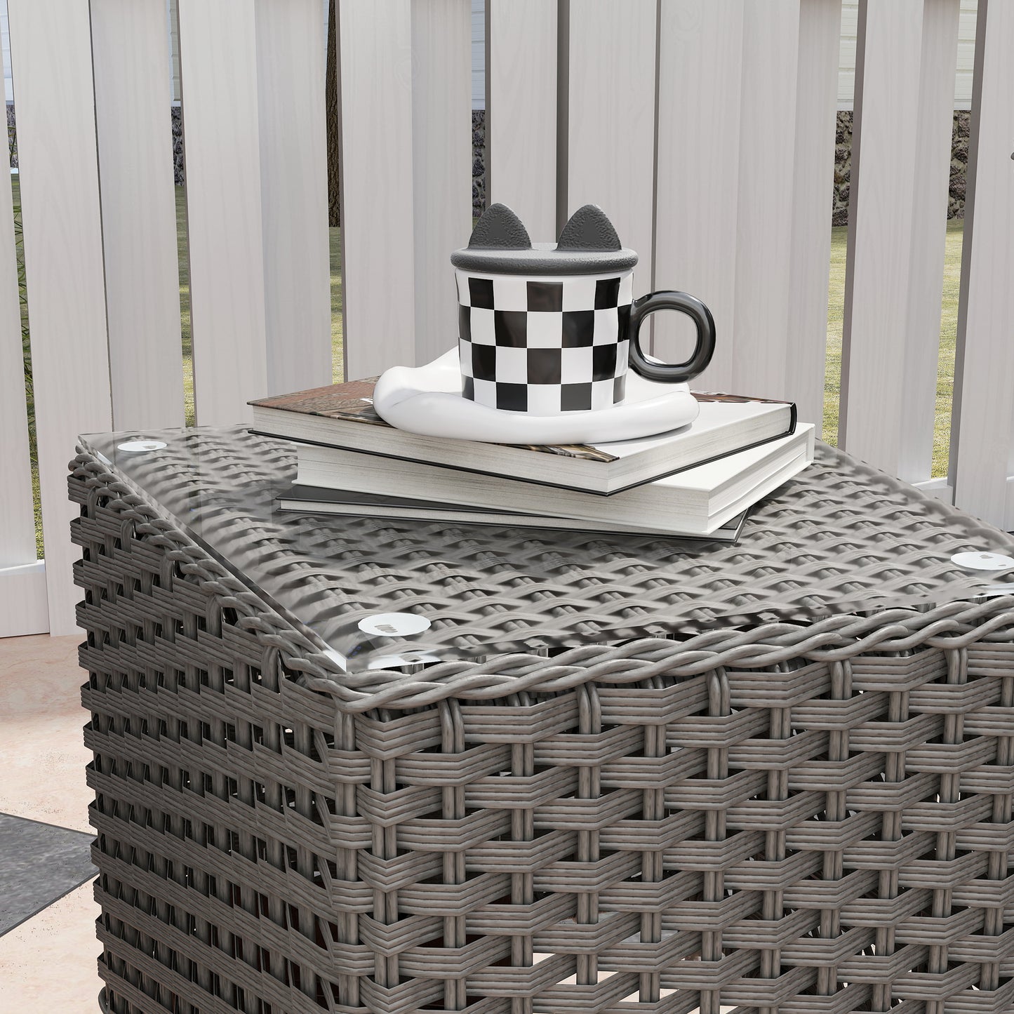 Outsunny Three Piece Super Padded Rattan Set Outdoor Patio Garden Table And Two Chairs Light Grey