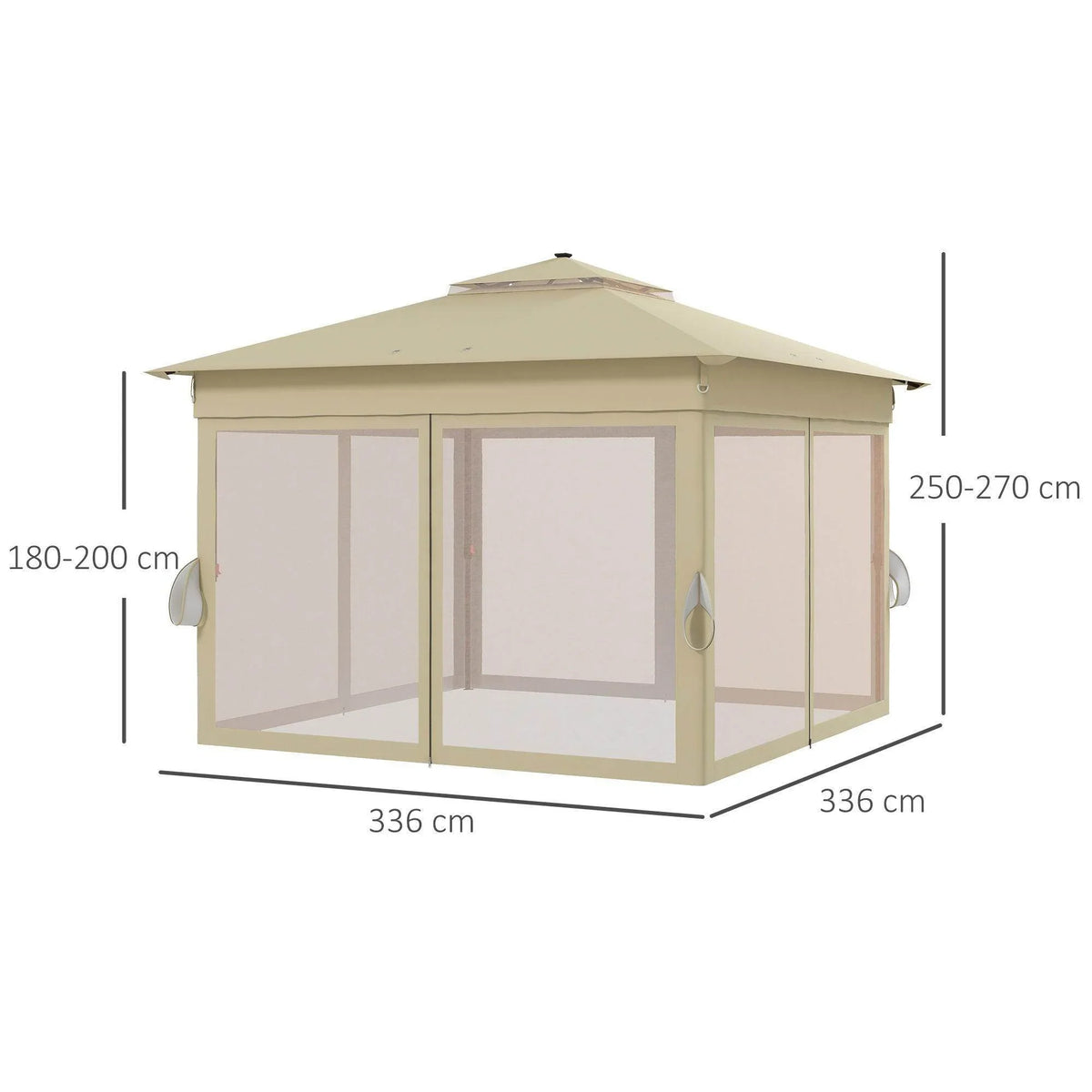 Khaki 3x3 pop-up gazebo with transparent privacy panels and enclosed mesh sides