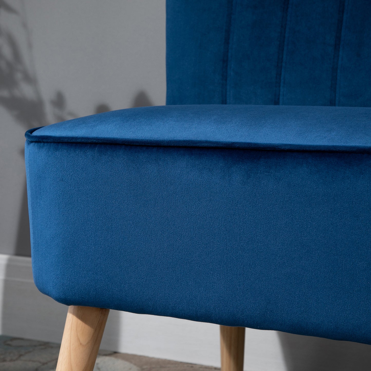 HOMCOM Modern Two Seater Sofa Foam Padding High Back Velvet Upholstery For Home Office Dark Blue