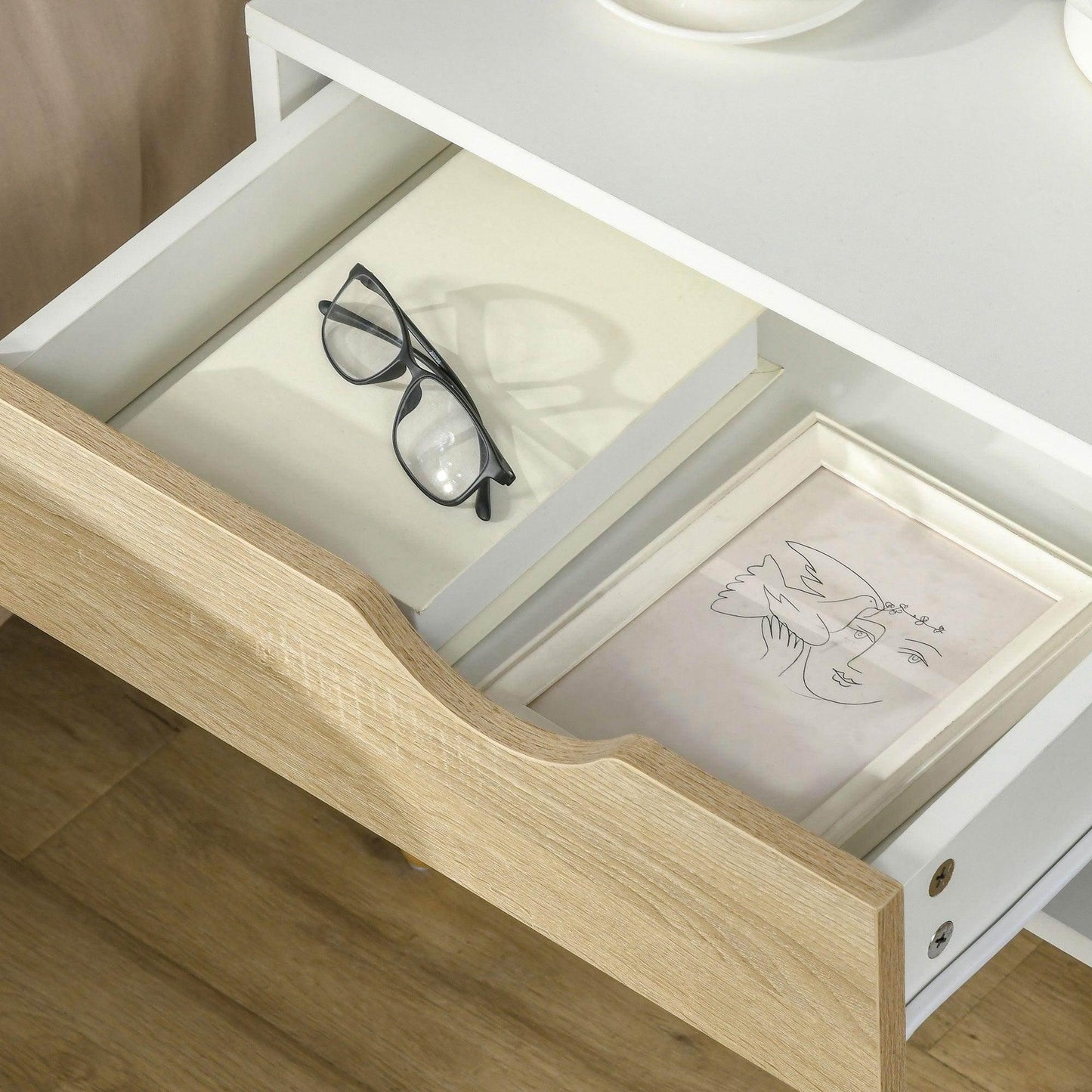 HOMCOM Bedside Table with Drawer and Shelf, Nightstand, Storage Chest for Bedroom - ALL4U RETAILER LTD