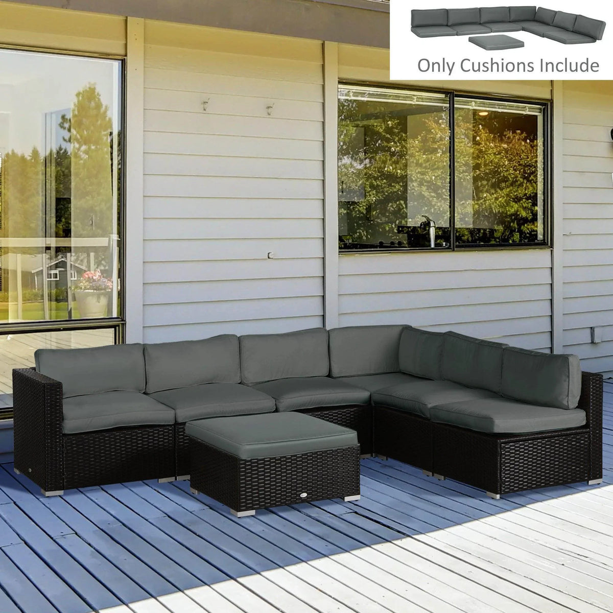 Outdoor seat cushion pad set, dark gray, thick contoured seat back cushions