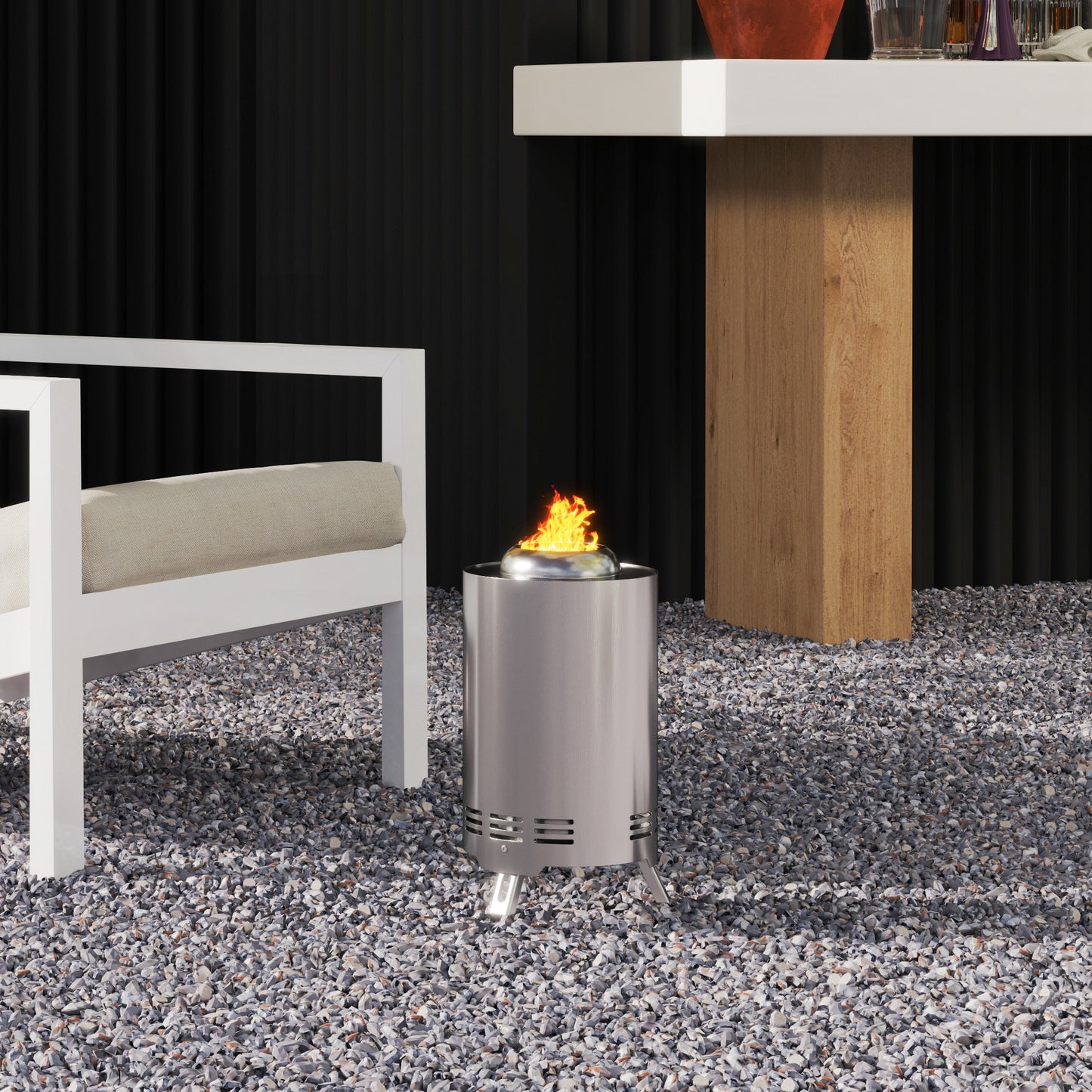 Outsunny Smokeless Fire Pit Stainless Steel 16x16cm Wood Or Pellet Fueled Poker For Garden Camping Silver Tone