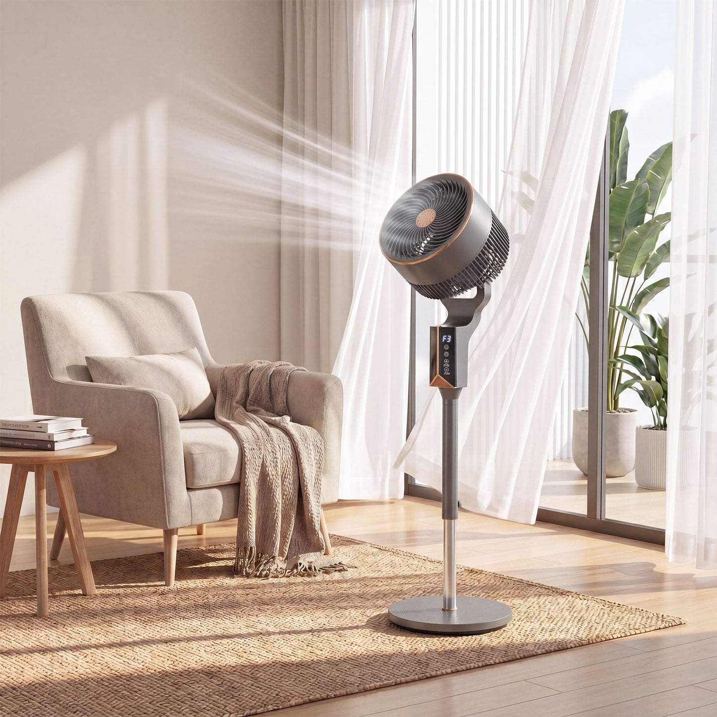 HOMCOM 20 Decibel Silent Standing Pedestal Fan 46 Inch With Remote 85 Degree Oscillation 8 Speeds Aromatherapy Pad