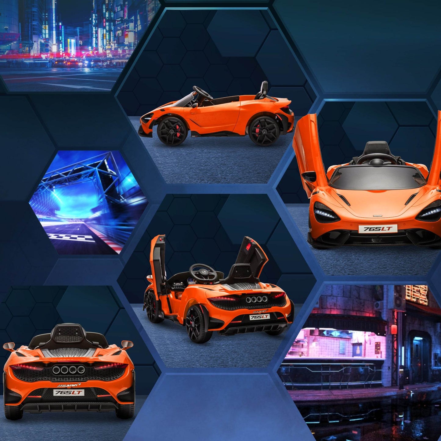 AIYAPLAY Licensed McLaren 765LT 12V Kids Electric Ride-On Car with Butterfly Doors and Remote Control - Orange - ALL4U RETAILER LTD