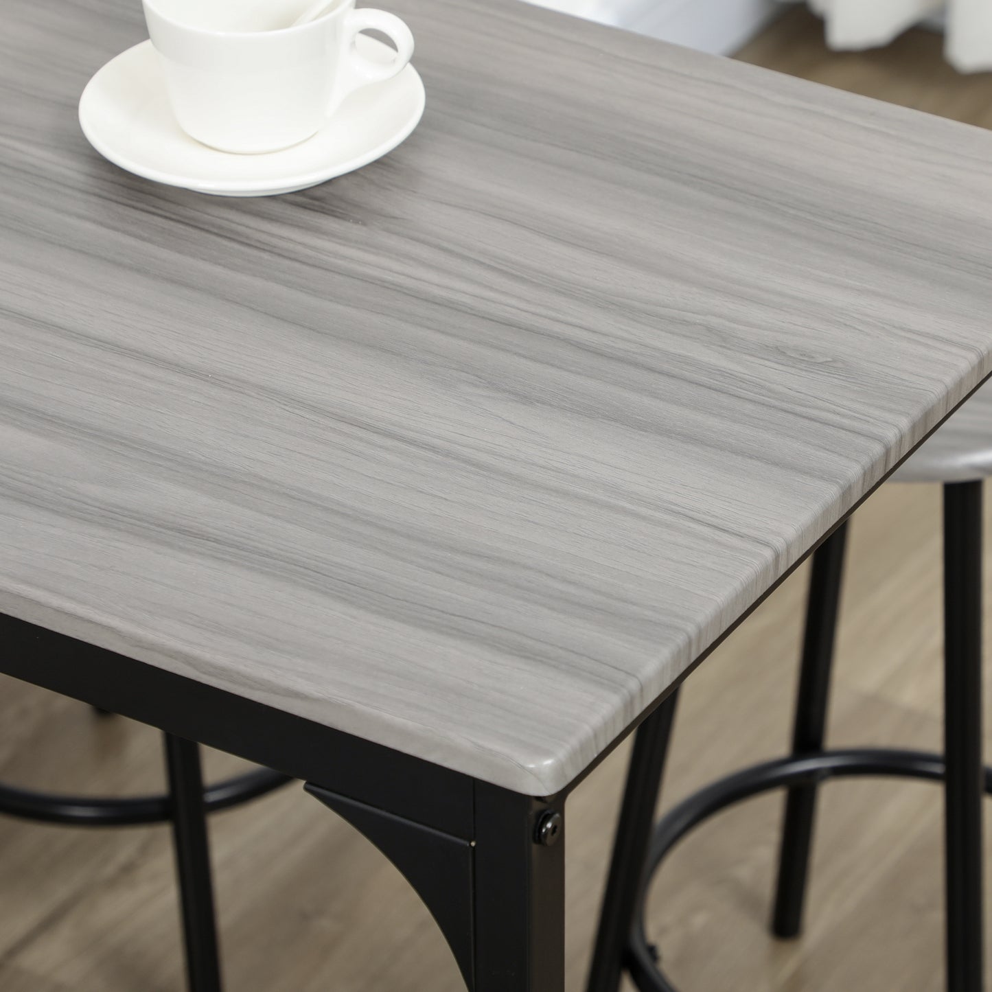 HOMCOM Five Piece Industrial Style Bar Table Set With Four Stools In Grey And Black Kitchen Breakfast Bar