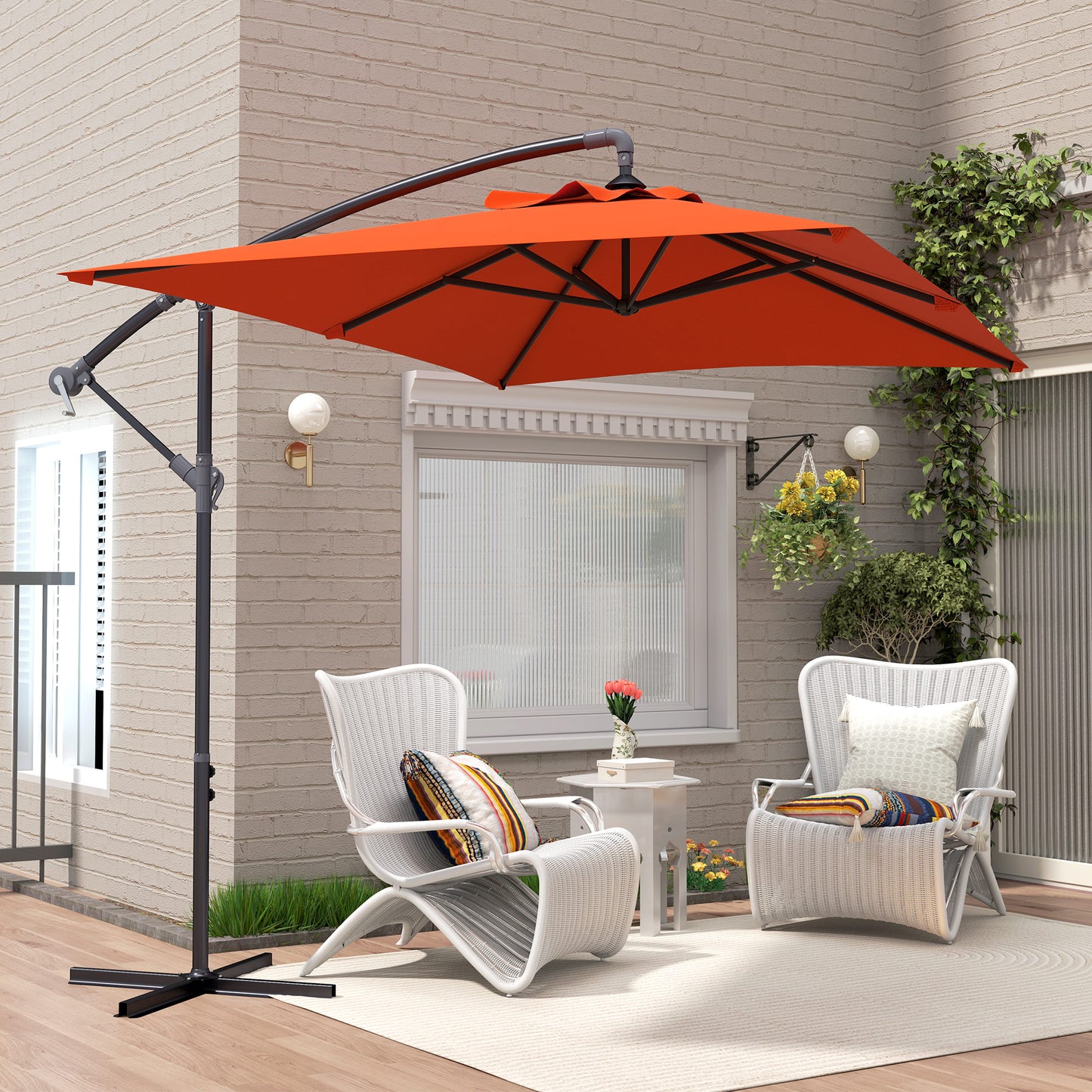 Outsunny 3m Cantilever Parasol With Cross Base Orange for Patio Outdoor Shade and Sun Protection