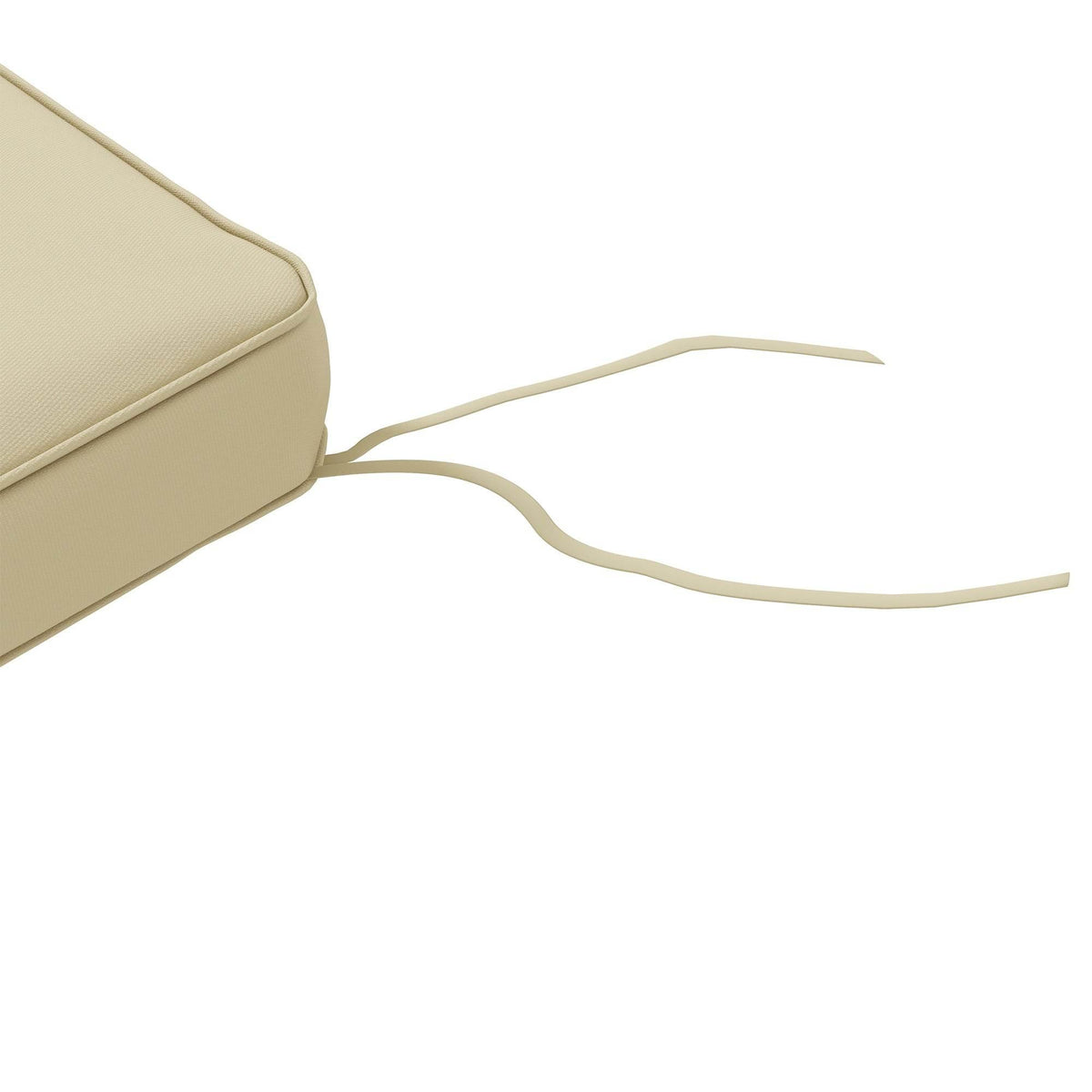 Beige cushion corner with long tie straps for fastening