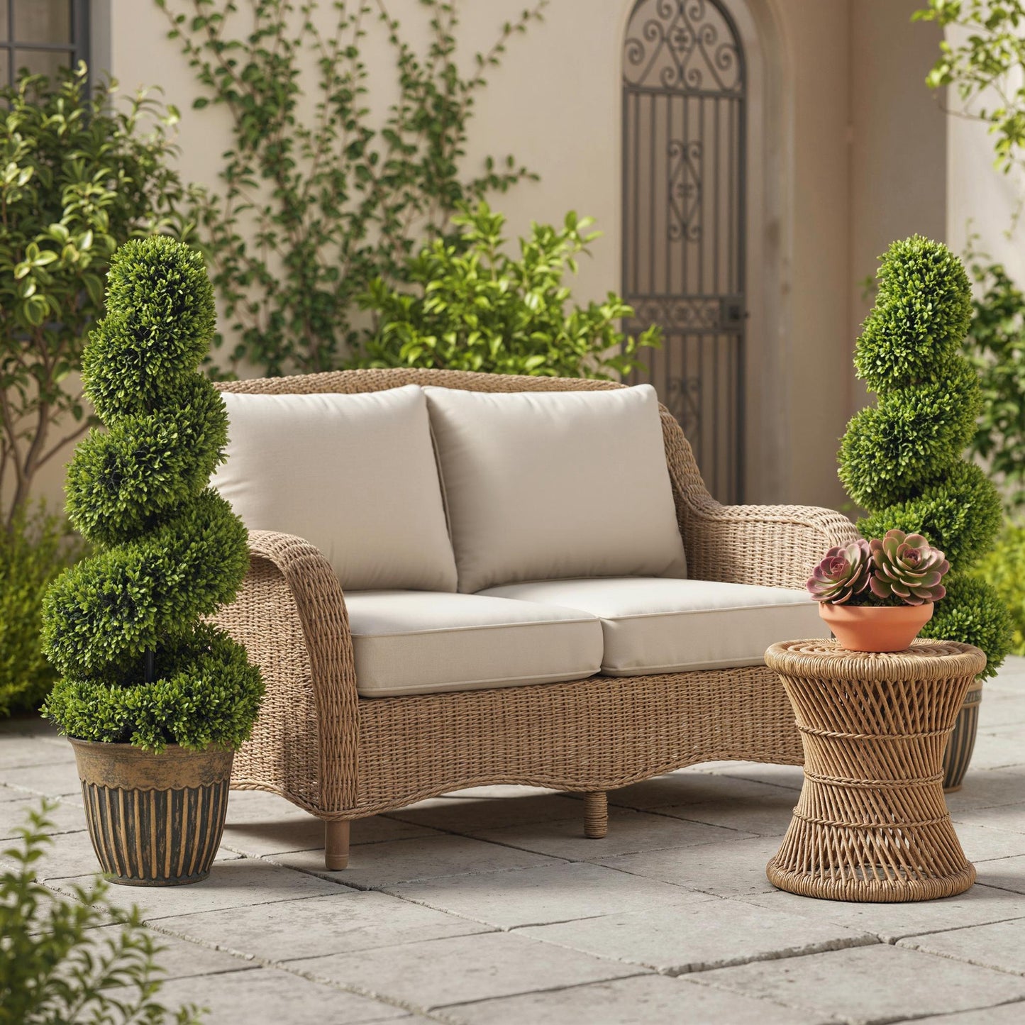 Homcom Set Of 2 Artificial Topiary Spiral Boxwood Trees With Pots For Home Indoor Outdoor Decor 90cm