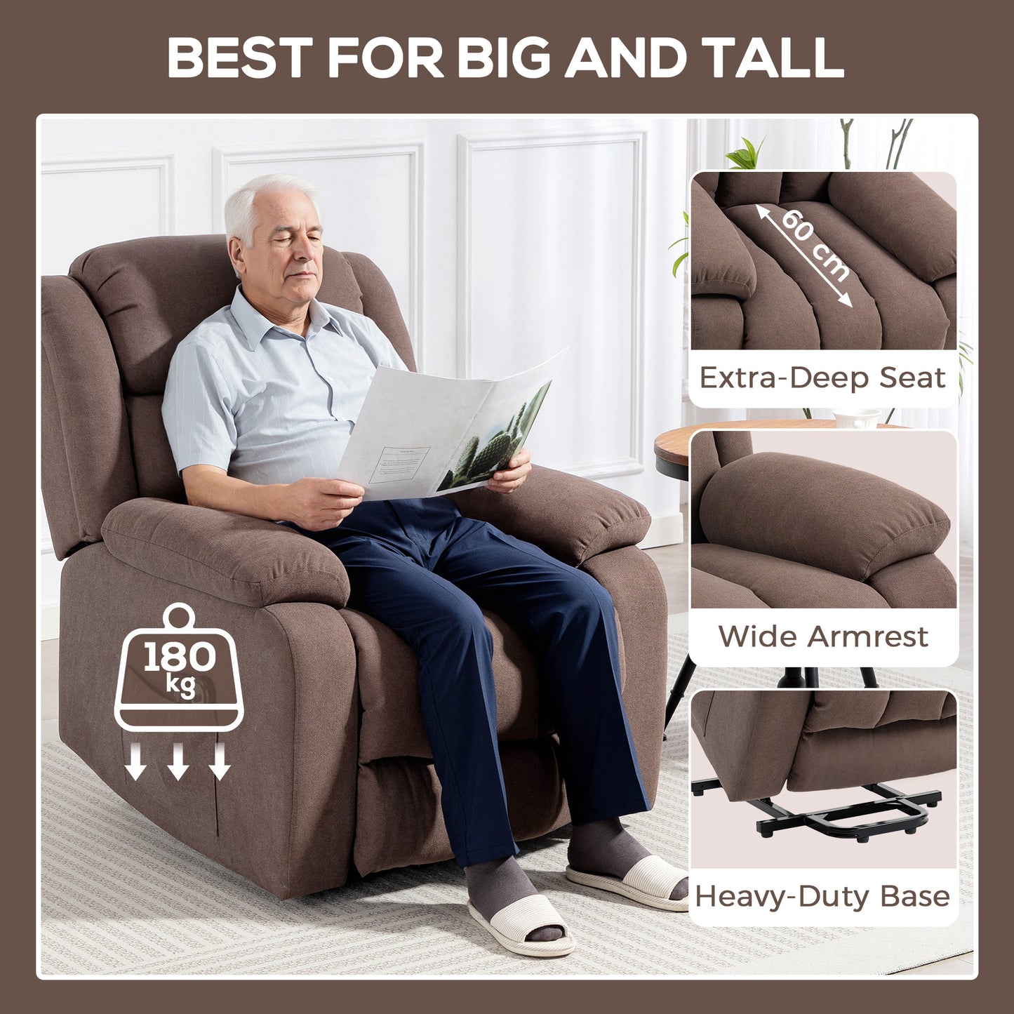 HOMCOM Power Lift Recliner Chair With Vibration Massage Footrest For Elderly Remote Control And Side Pocket Dark Brown