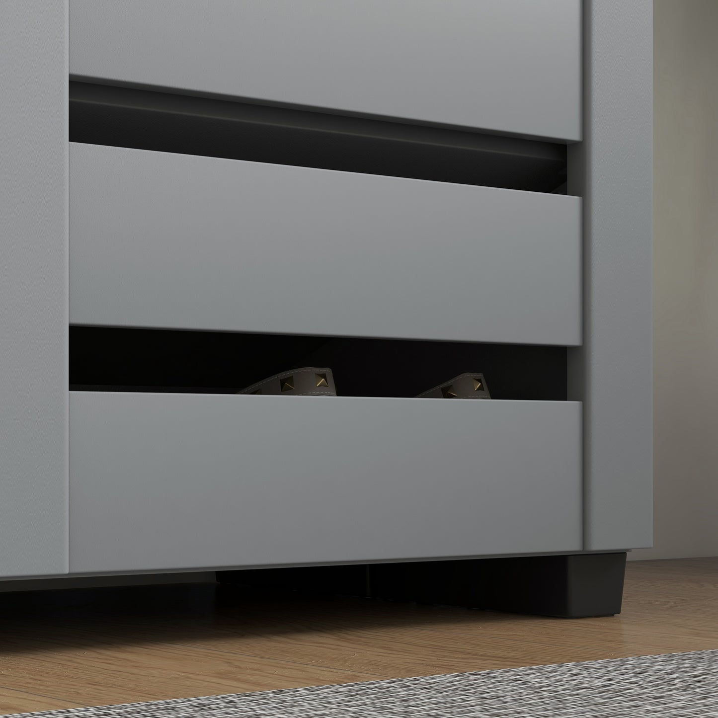 HOMCOM Narrow Shoe Cabinet for Entryway Five Tier Slim Shoe Storage with Two Slatted Doors and Adjustable Shelves Grey