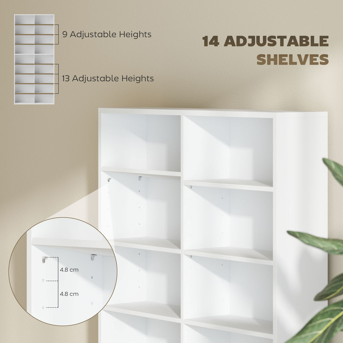 White CD storage tower interior showing adjustable shelves and open compartments