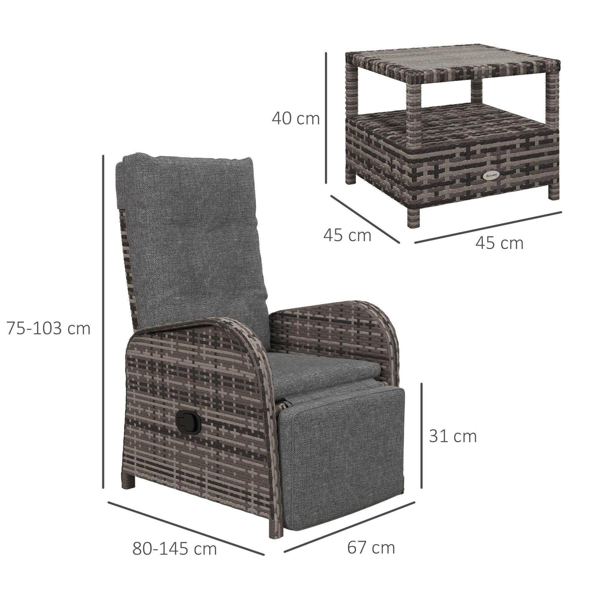 Patio rattan chaise lounge chair with gray cushion and brown wicker weave
