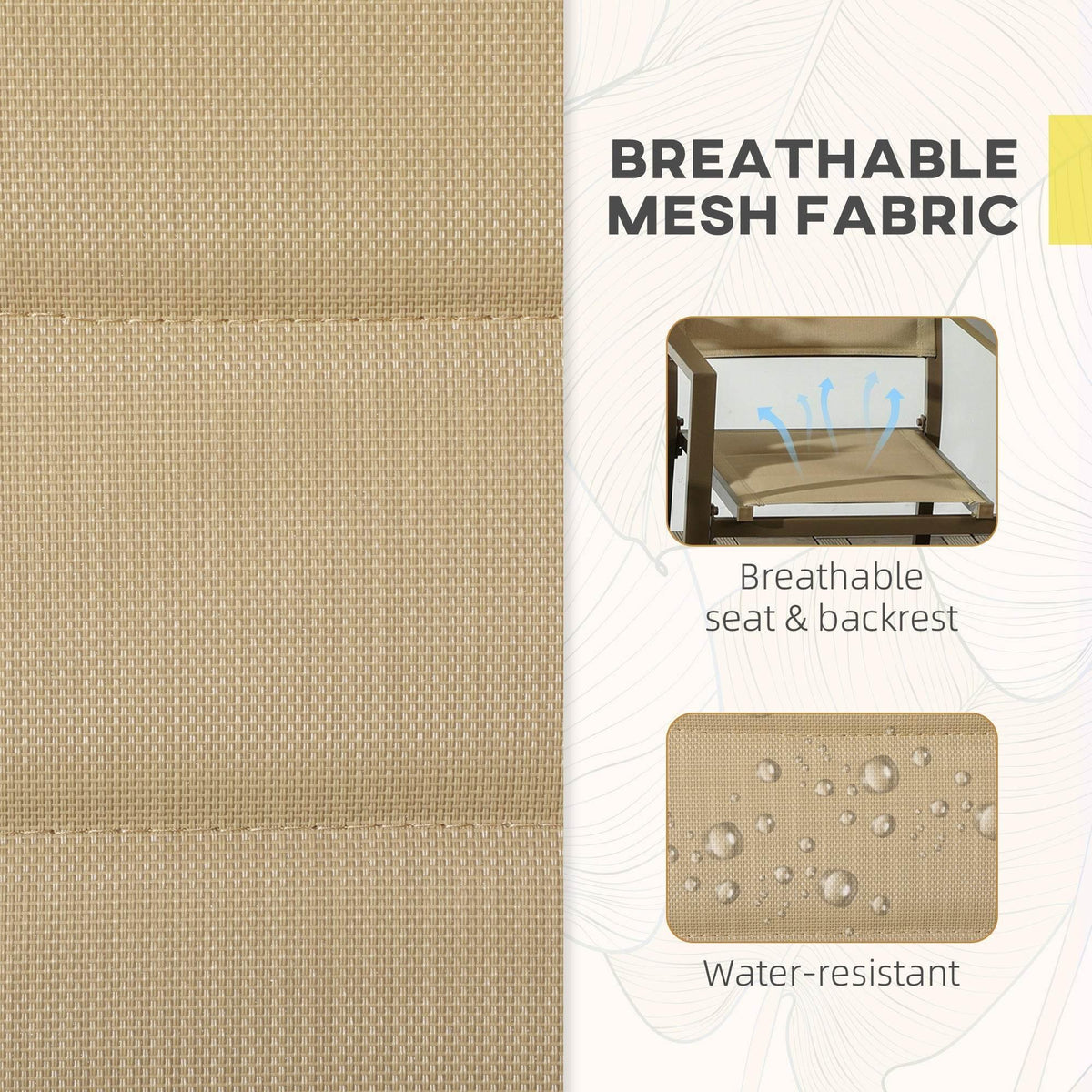 Beige breathable mesh seat fabric with visible water droplets