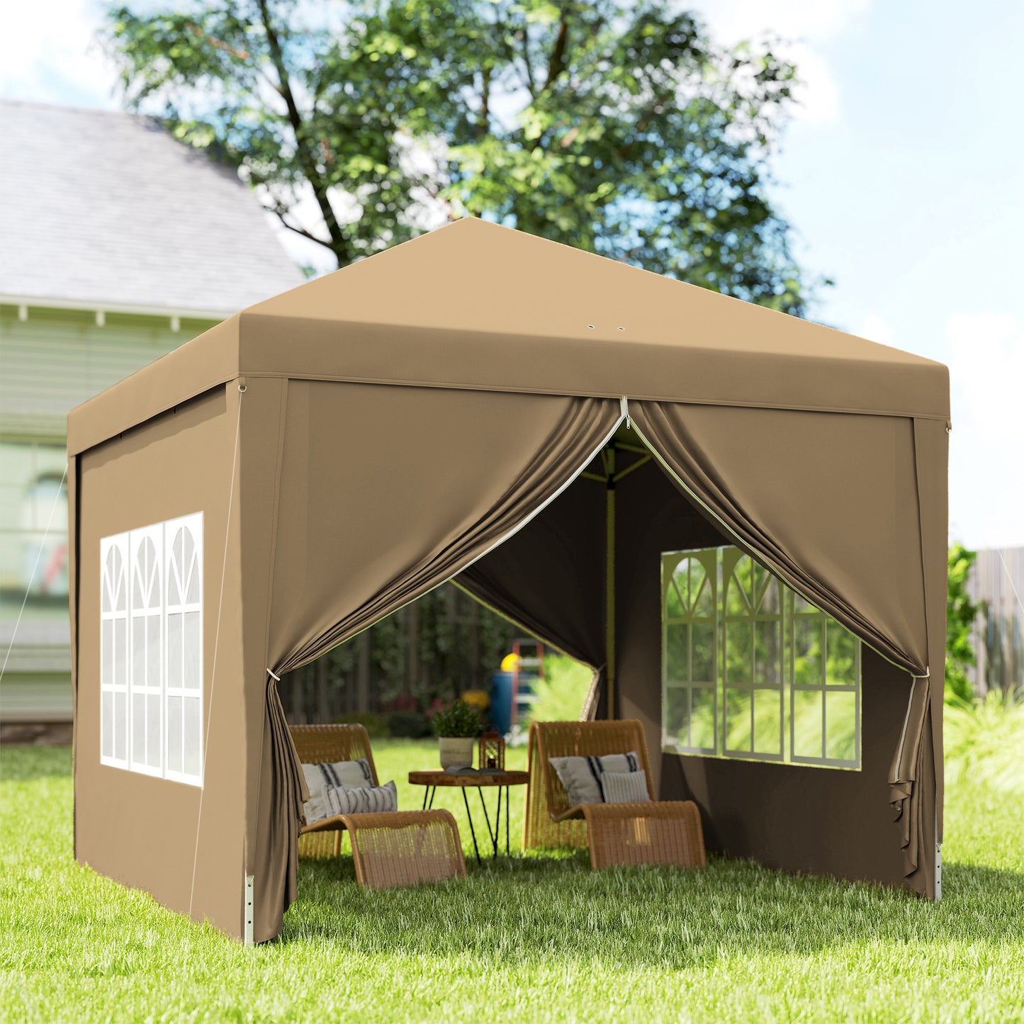 Outsunny 3x3m Pop Up Gazebo Khaki With Removable Walls Weather Resistant Canopy For Outdoor Events